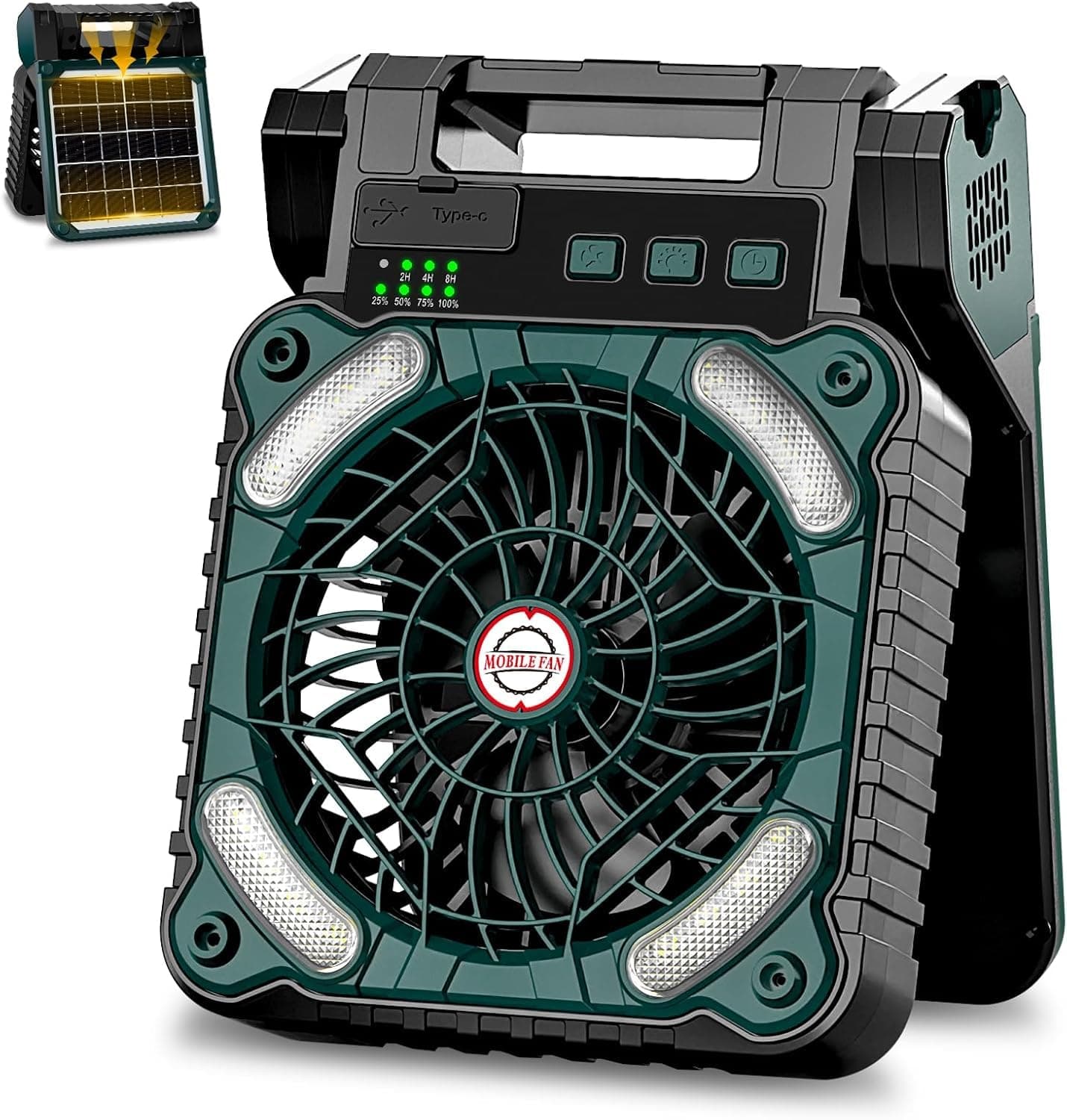 Ventilador de Camping|10400 mAh Ventilador Portátil Solar y USB Recargable|Ventiladores de