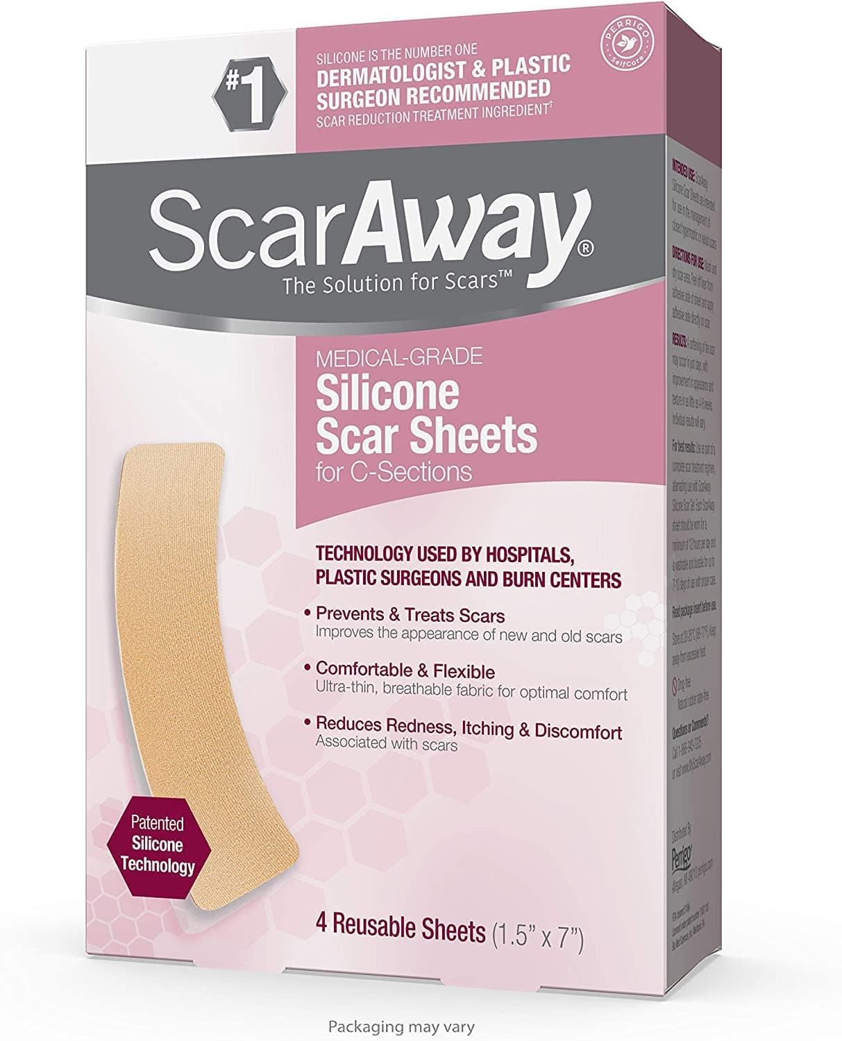 ScarAway C-Section Scar Treatment Strips, Silicone Adhesive Soft Fabric (7 X 1.5 Inch) by ScarAway