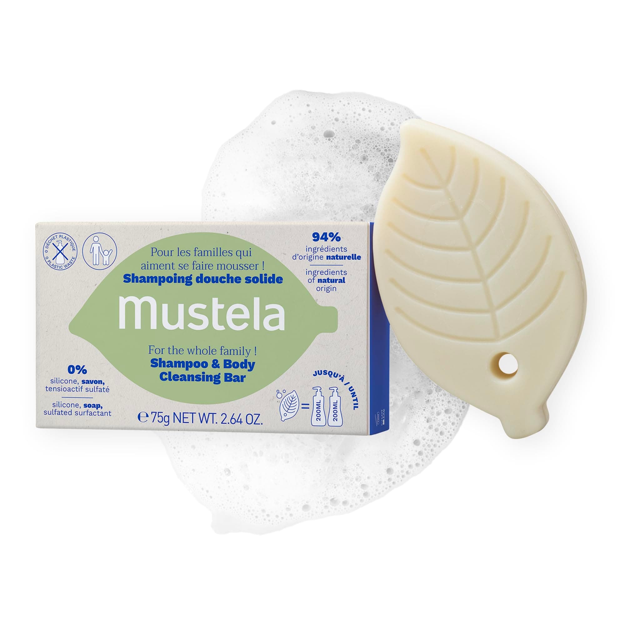 Mustela Shampoo en Barra para Cuerpo y Cabello, 75gr