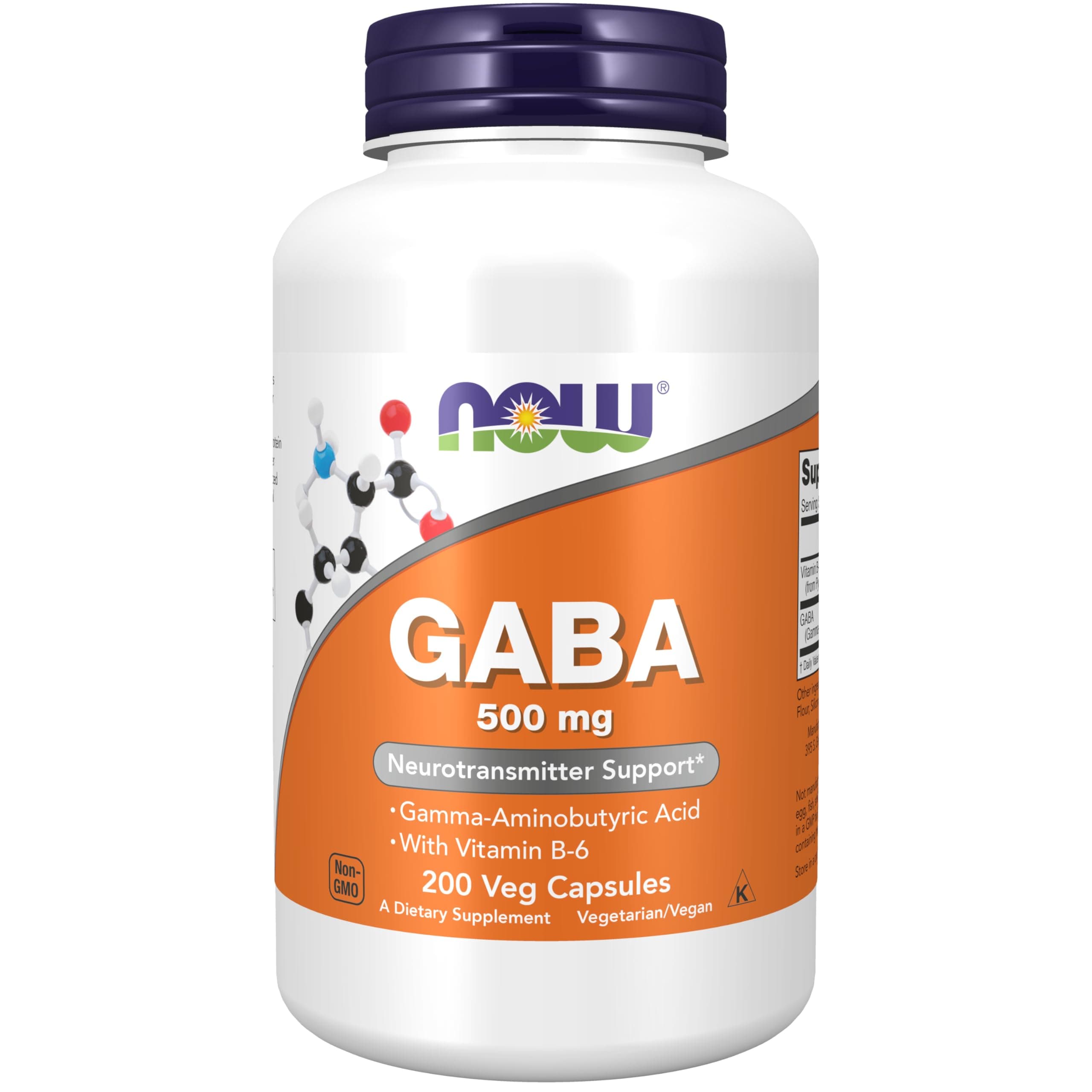 NOW Foods Gaba 500mg with B-6, 200 Capsules