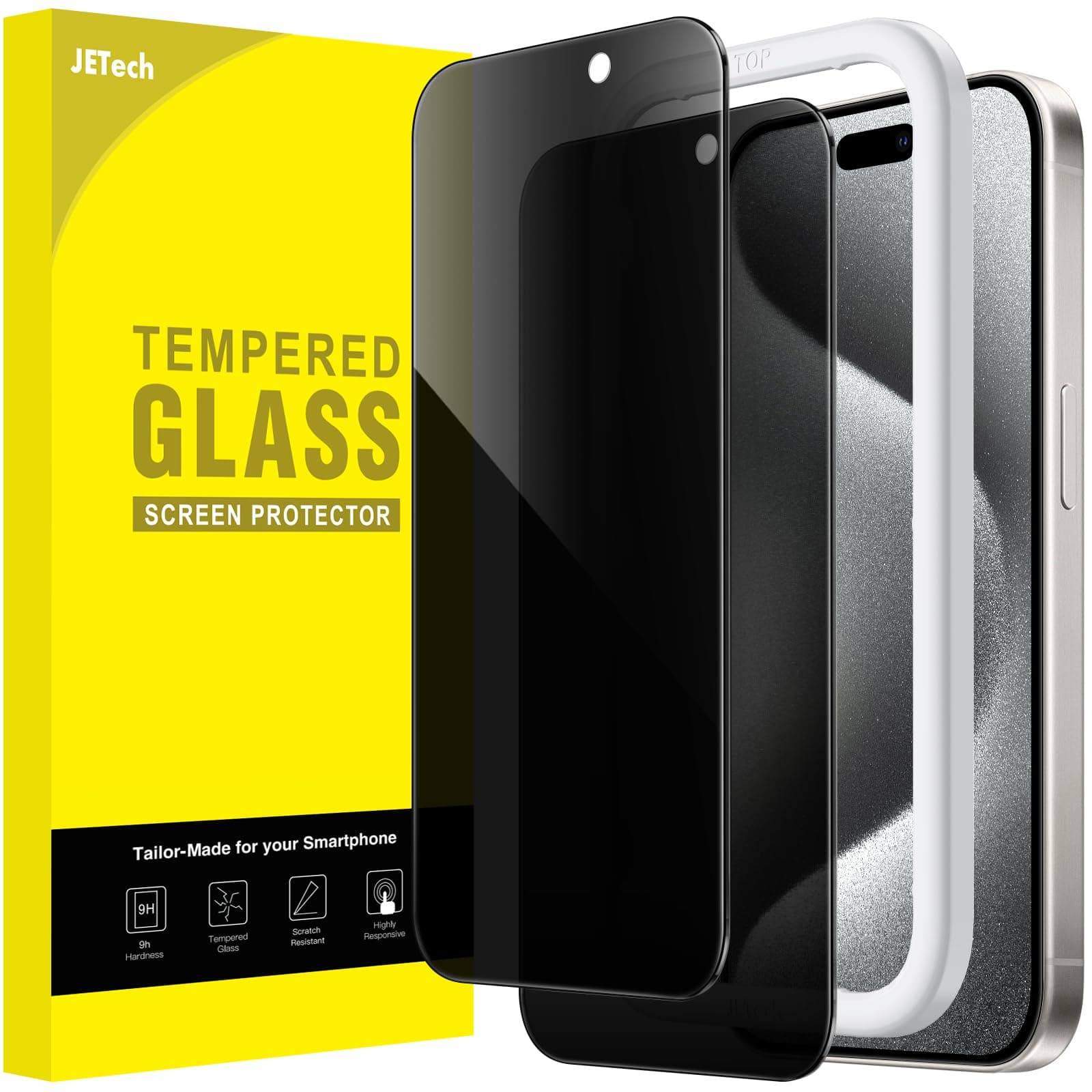 JETech Protector Pantalla Privacidad para iPhone 15 Pro, 2 Unidades