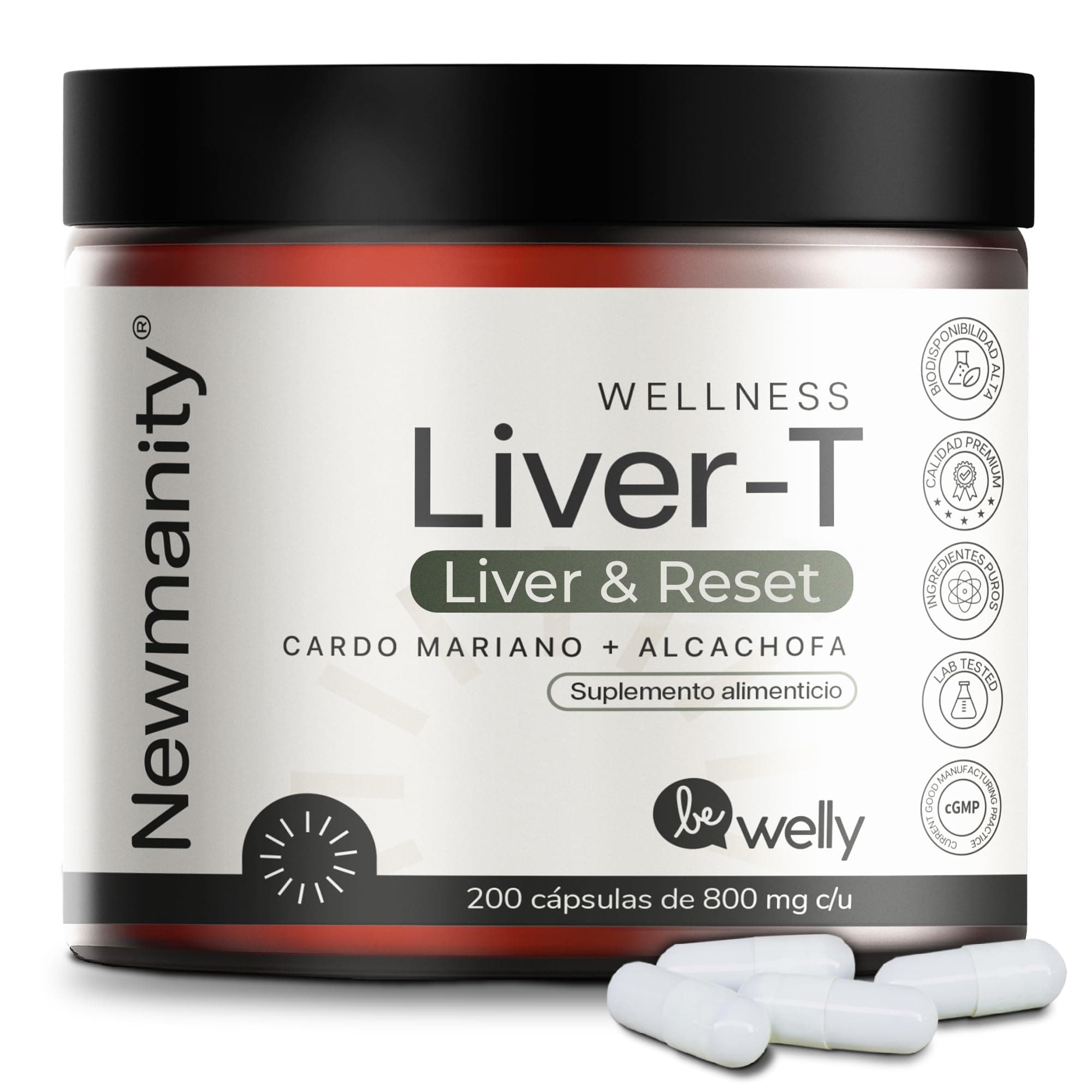 NEWMANITY Liver-T Cardo Mariano y Alcachofa 200 cápsulas – Mezcla de Milk Thistle, Diente de León y