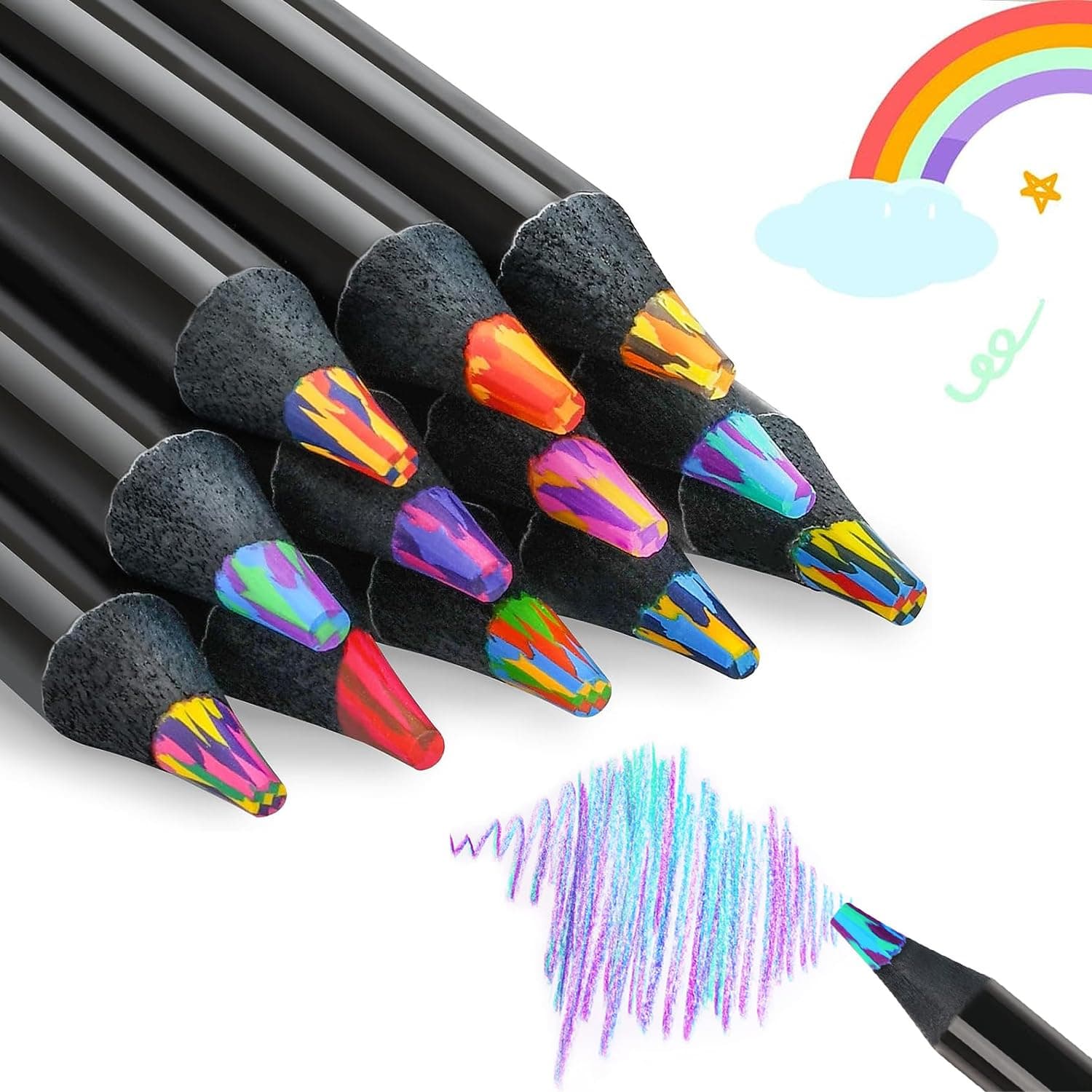12 Lápices arco iris negro premium