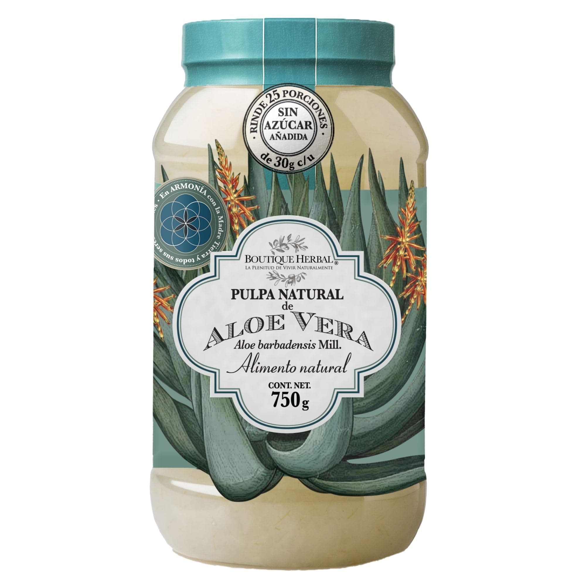 BOUTIQUE HERBAL PULPA DE ALOE SÁBILA NATURAL ALIMENTO 1 PIEZA 750GR DE CULTIVOS MEXICANOS