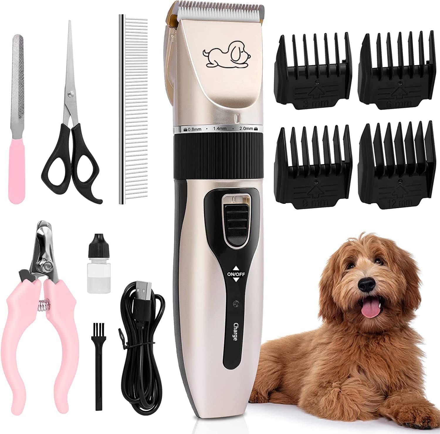 Cortapelos para Perros y Gatos Recargable Bajo Ruido con 4 Peines