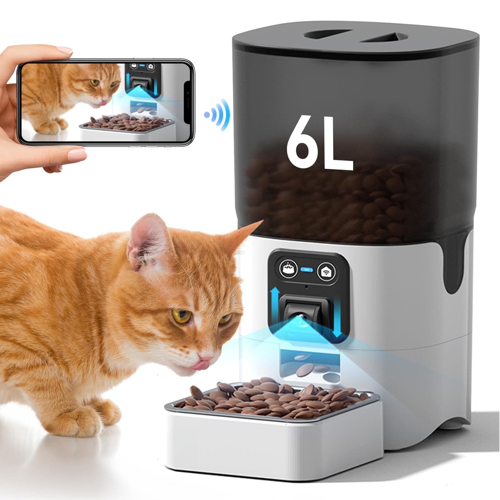 YUDSKU Dispensador de Comida para Perro 6L con 2MP Camara, Doble Potencia
