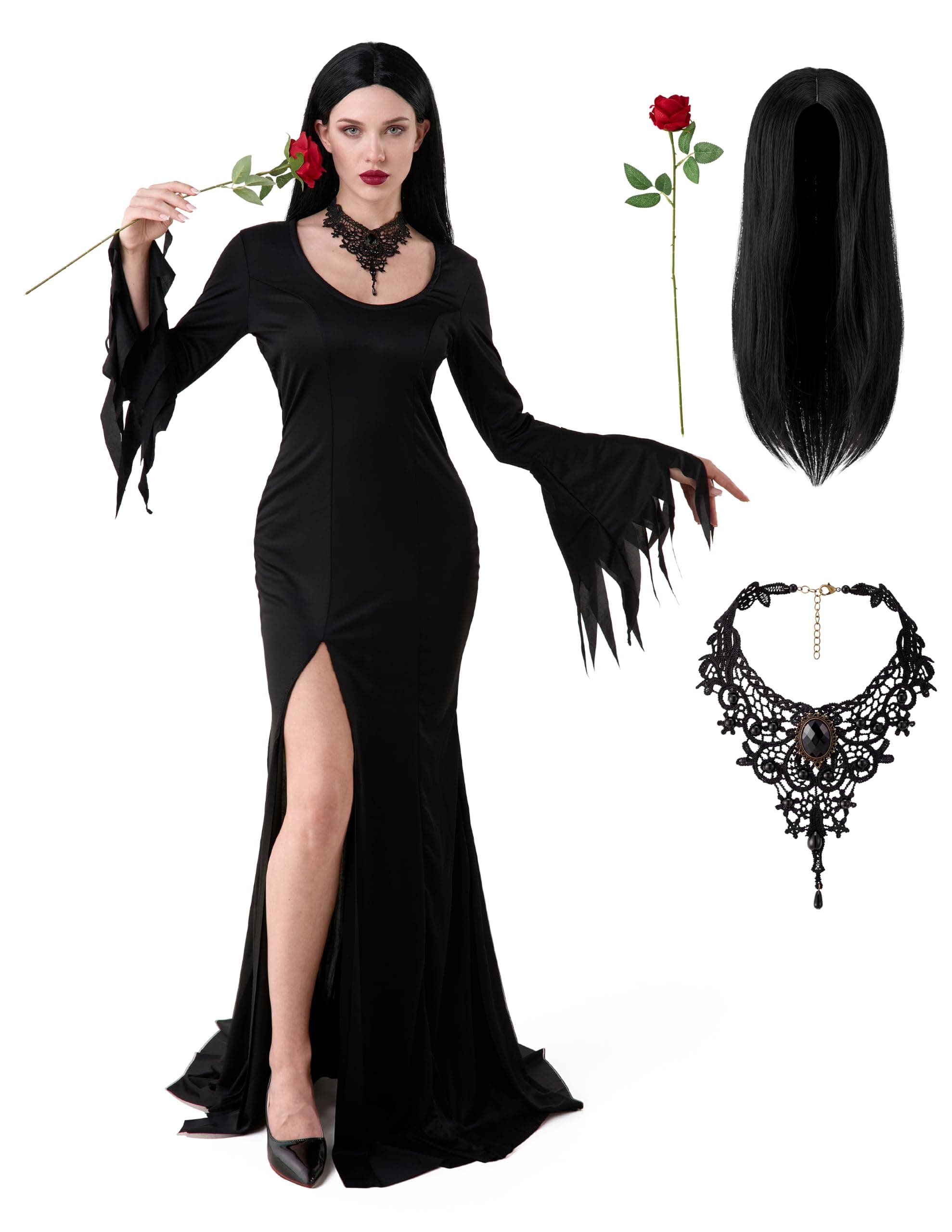 Spooktacular Creations Vestido largo gótico de Halloween para mujeres disfraz familiar de adultos