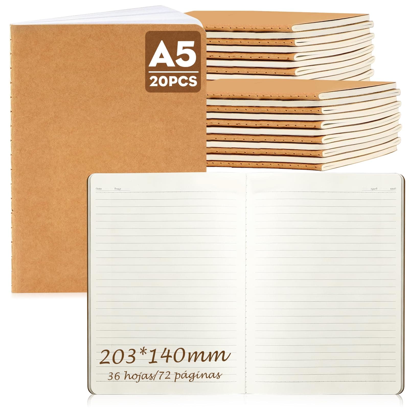 TGEXYI 20 Cuadernos Papel Kraft Sin Forro Papel Kraft 14 x 21 cm A5 Cuadernos