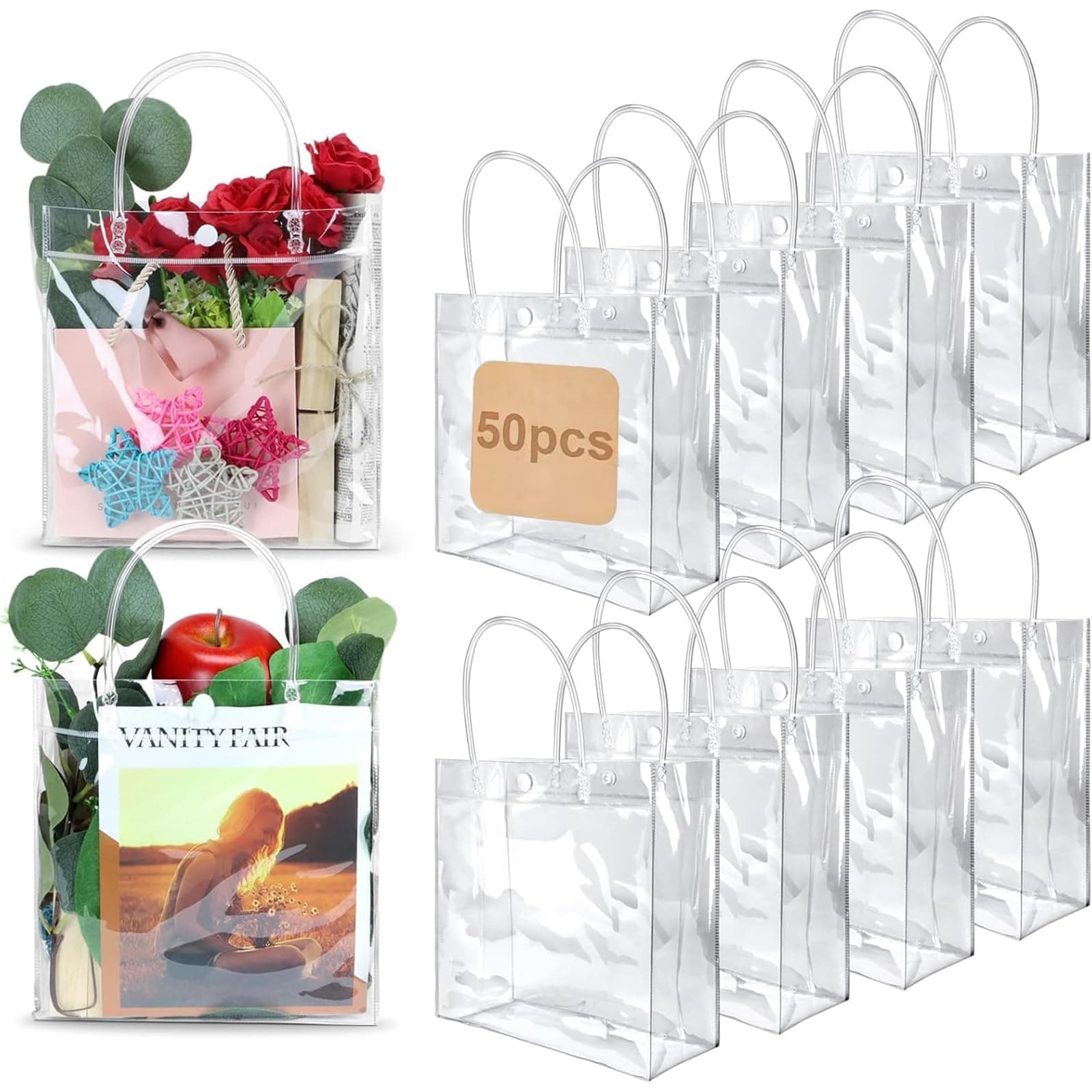 50PCS Bolsas de Asas Reutilizables de PVC