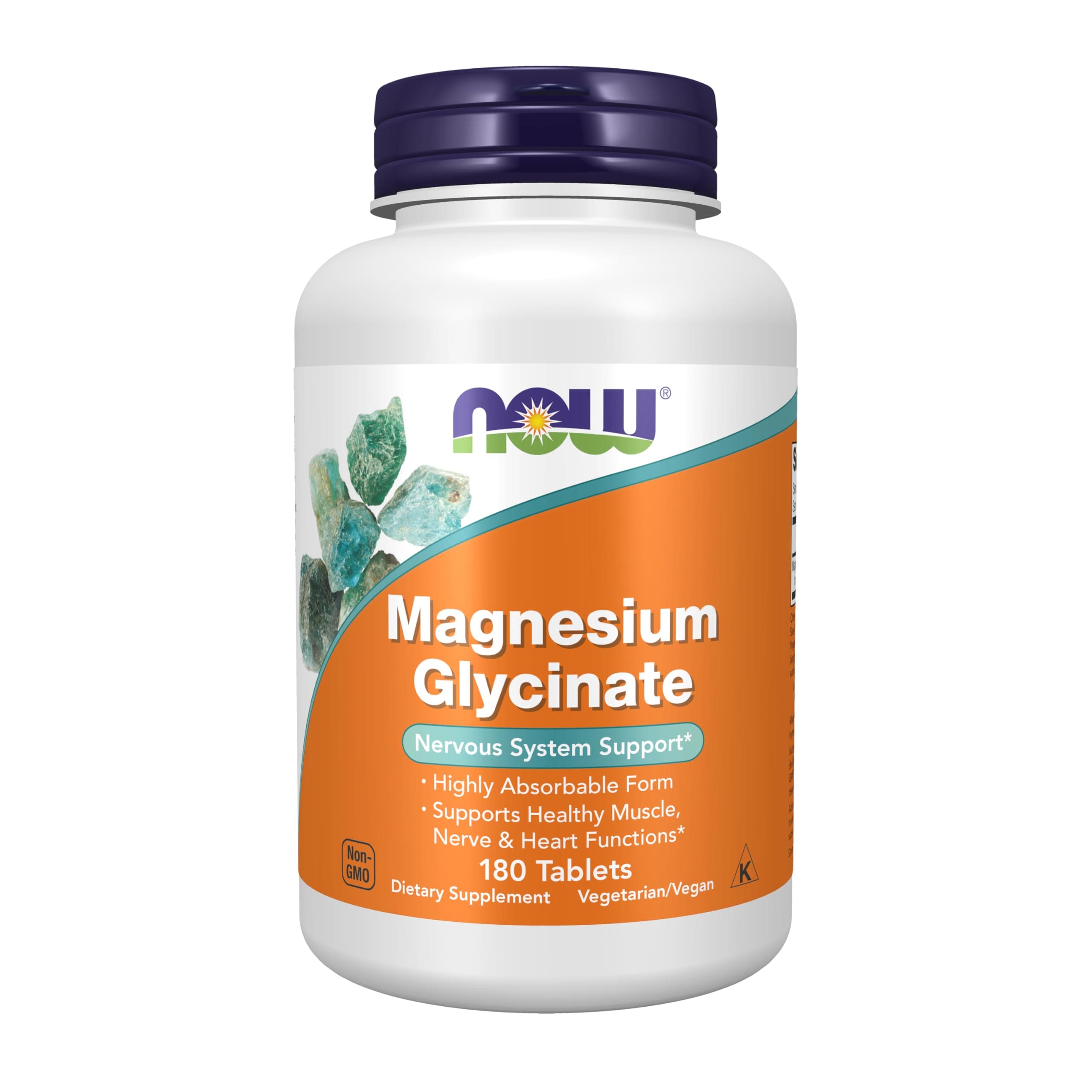 NOW Suplementos, Glicinato de magnesio 100 mg, forma altamente absorbible, 180 tabletas