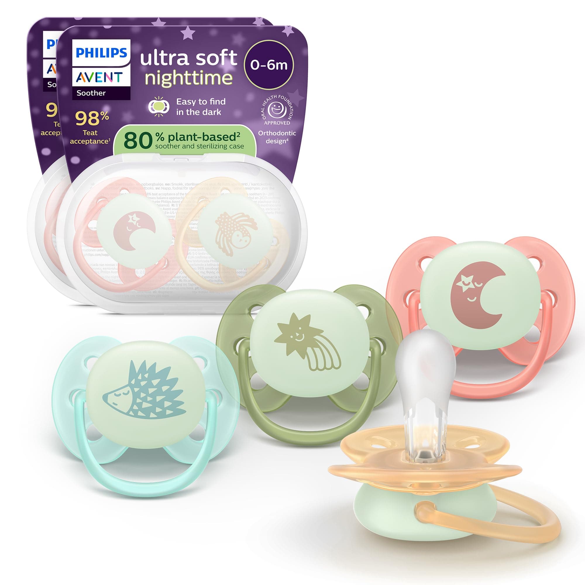 Philips Avent - Chupetes nocturnos ultra suaves - Diseño ortodóntico