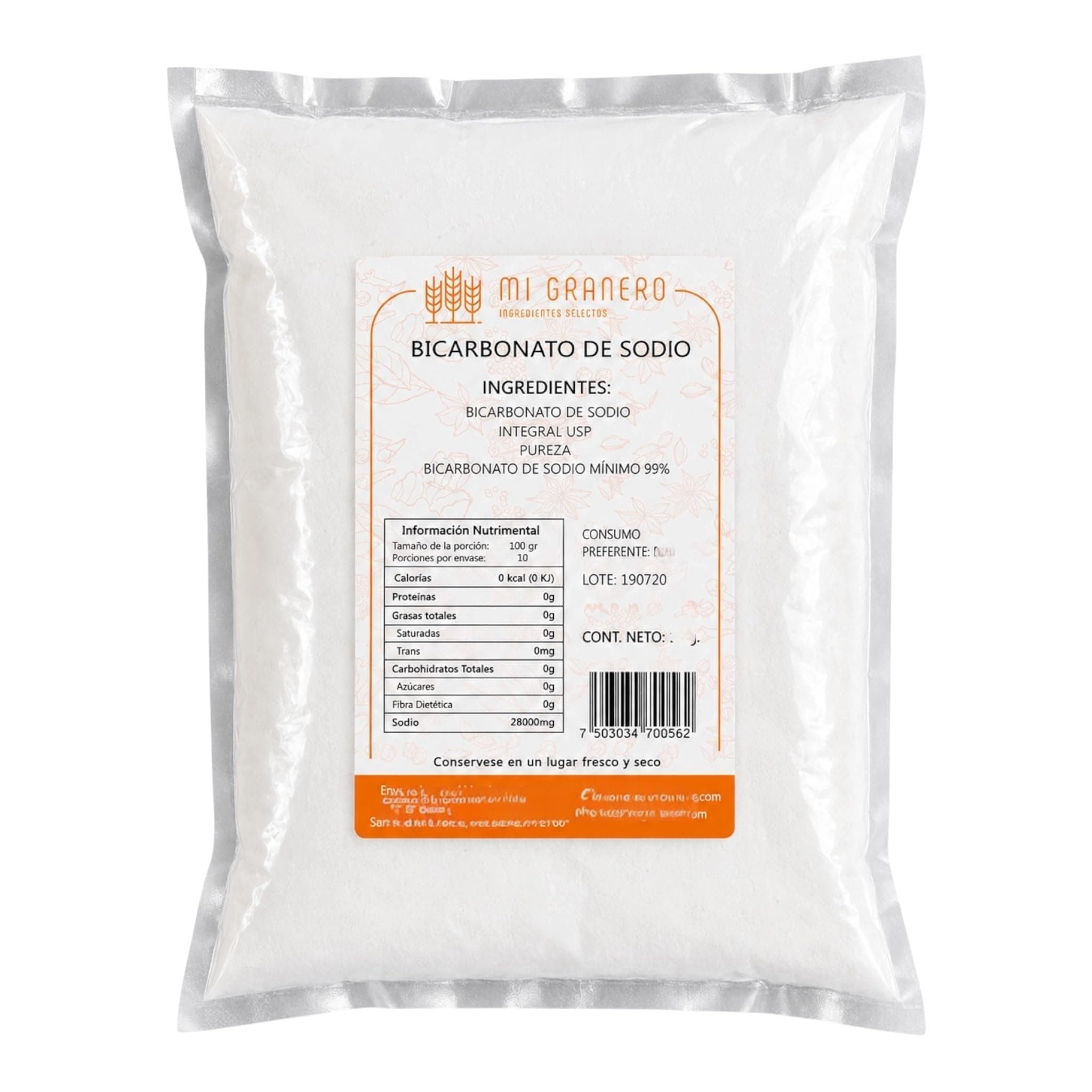 Bicarbonato de Sodio 1kg Cocina Comestible USP