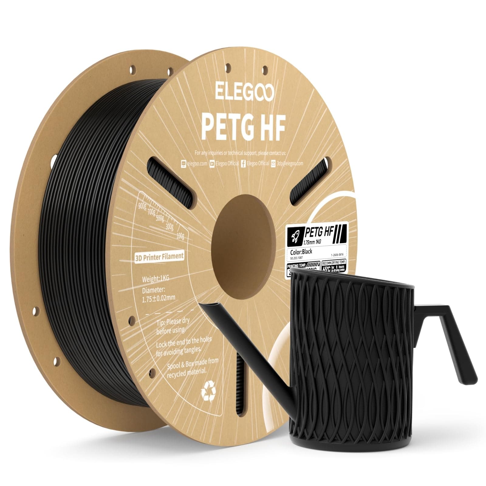 ELEGOO Filamento PETG HF 1.75 1KG Negro 1KG