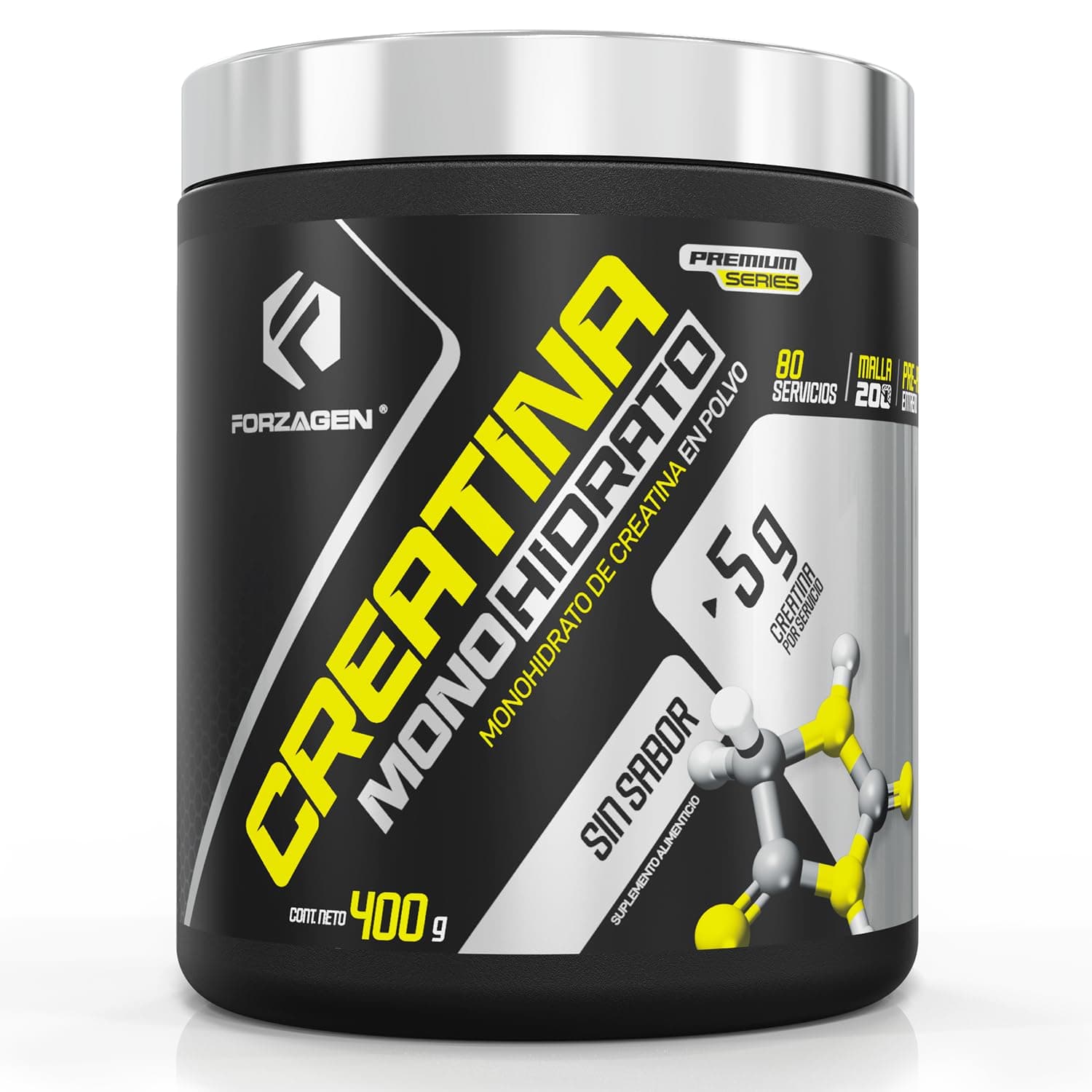 Forzagen | Creatina Monohidrato 100% Pura | 5 g de Creatina | 80 Servicios | Sin Sabor | Pre