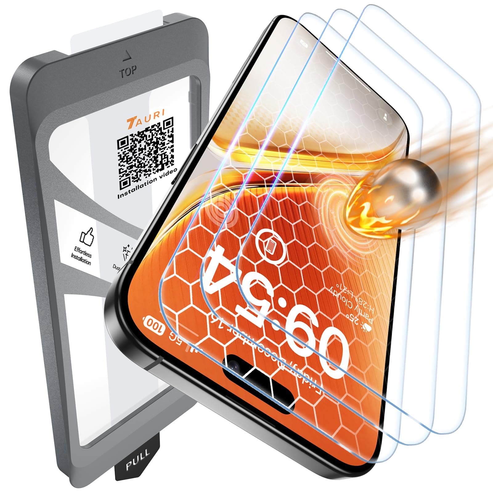 TAURI Mica de Pantalla Completa para iPhone 17 Pro/16 Pro - 3 Unidades