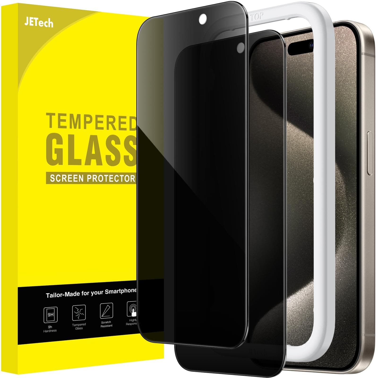 JETech Protector Pantalla Privacidad para iPhone 15 Pro Max, 2 Unidades