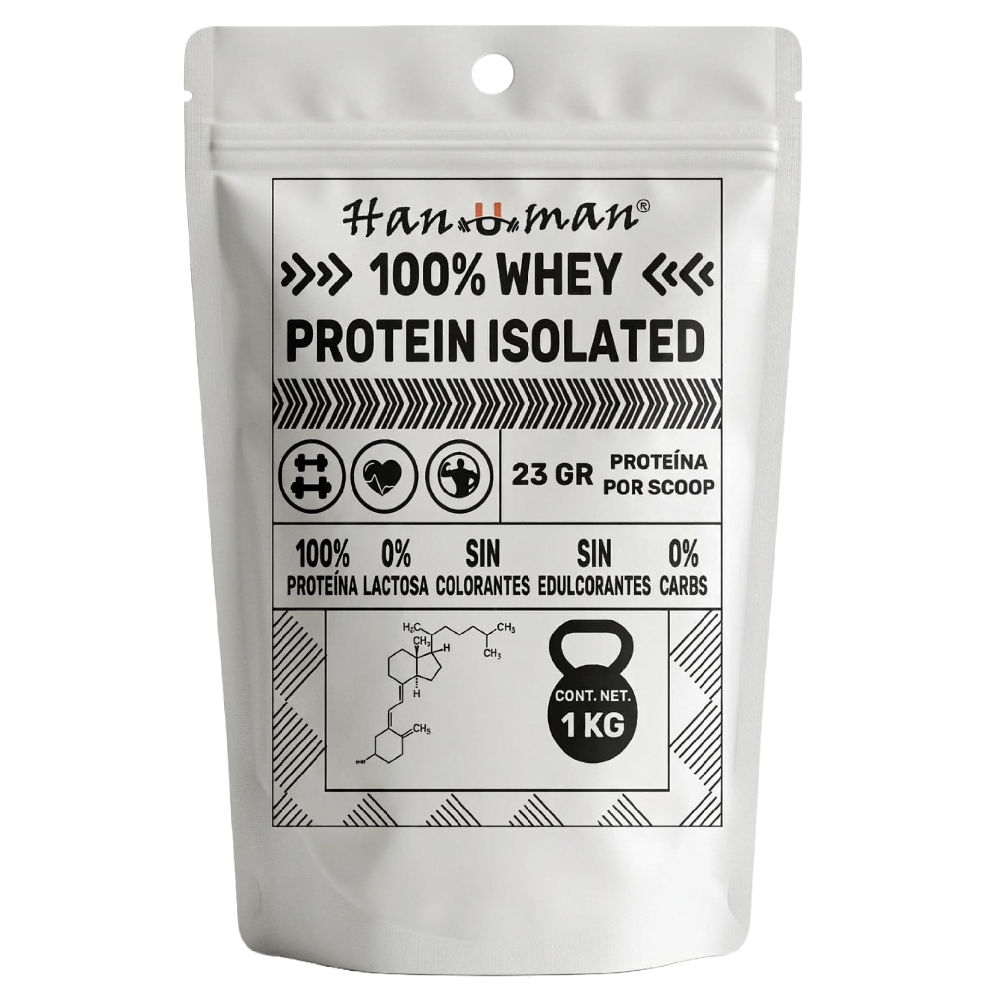 Hanuman Whey Protein Isolate Proteína Aislada de Suero Sin Sabor 1 kg 23 g por Scoop Sin Lactosa