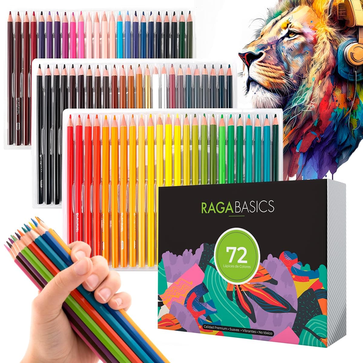 RagaBasics, 72 Lapices de Colores Profesionales, Juego de Dibujo y Escritura