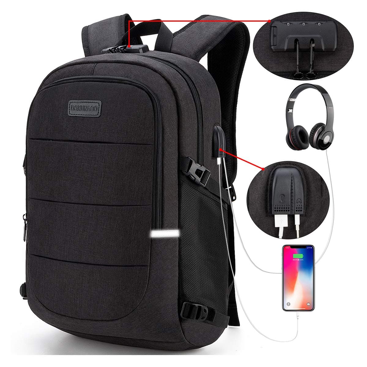 Mochila antirrobo, Mochila Impermeable,DOXUNGOO Mochila para portátil Hombre Mujer Mochila Aire