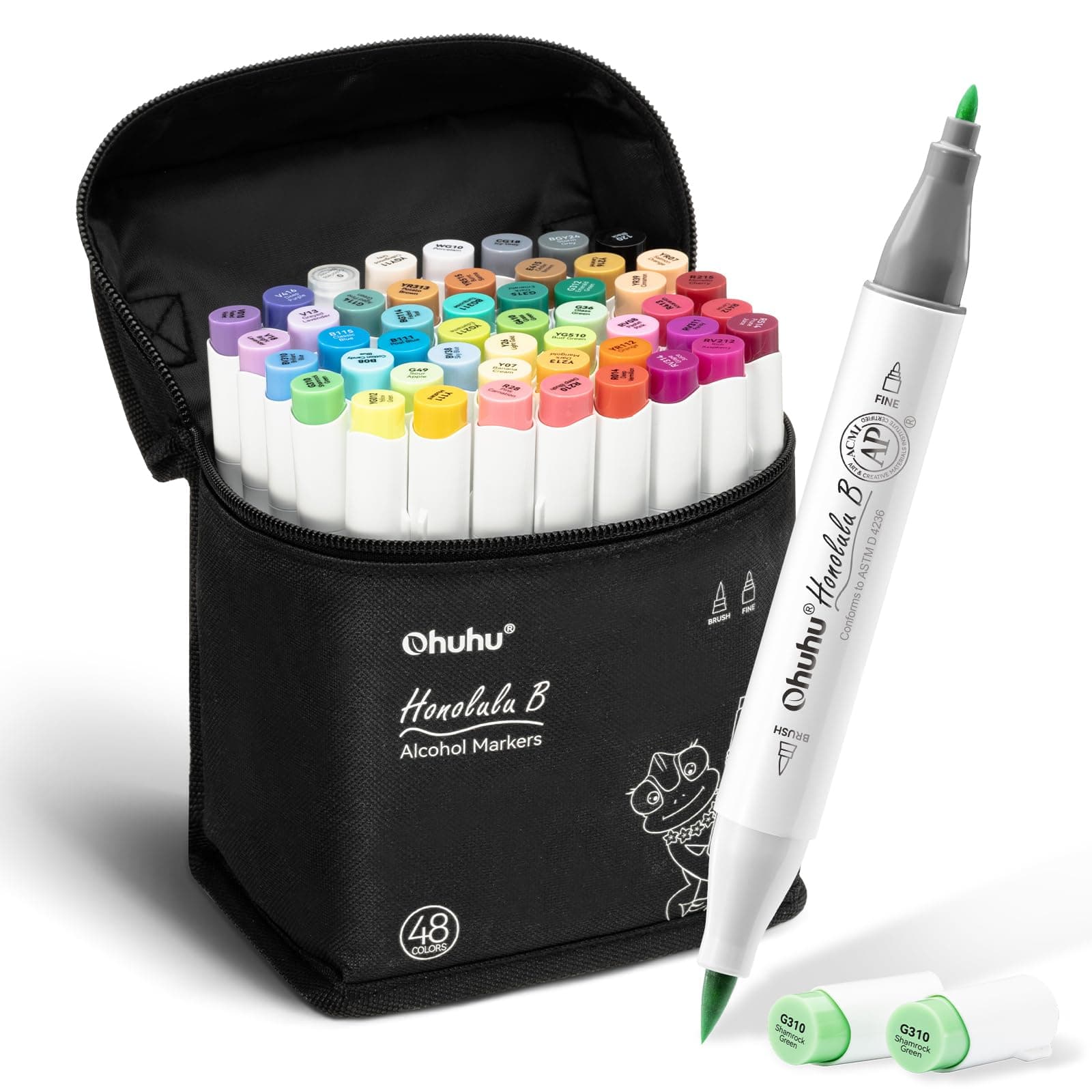 Ohuhu Plumones de Alcohol 48 Colores Doble Punta Pincel y Fina