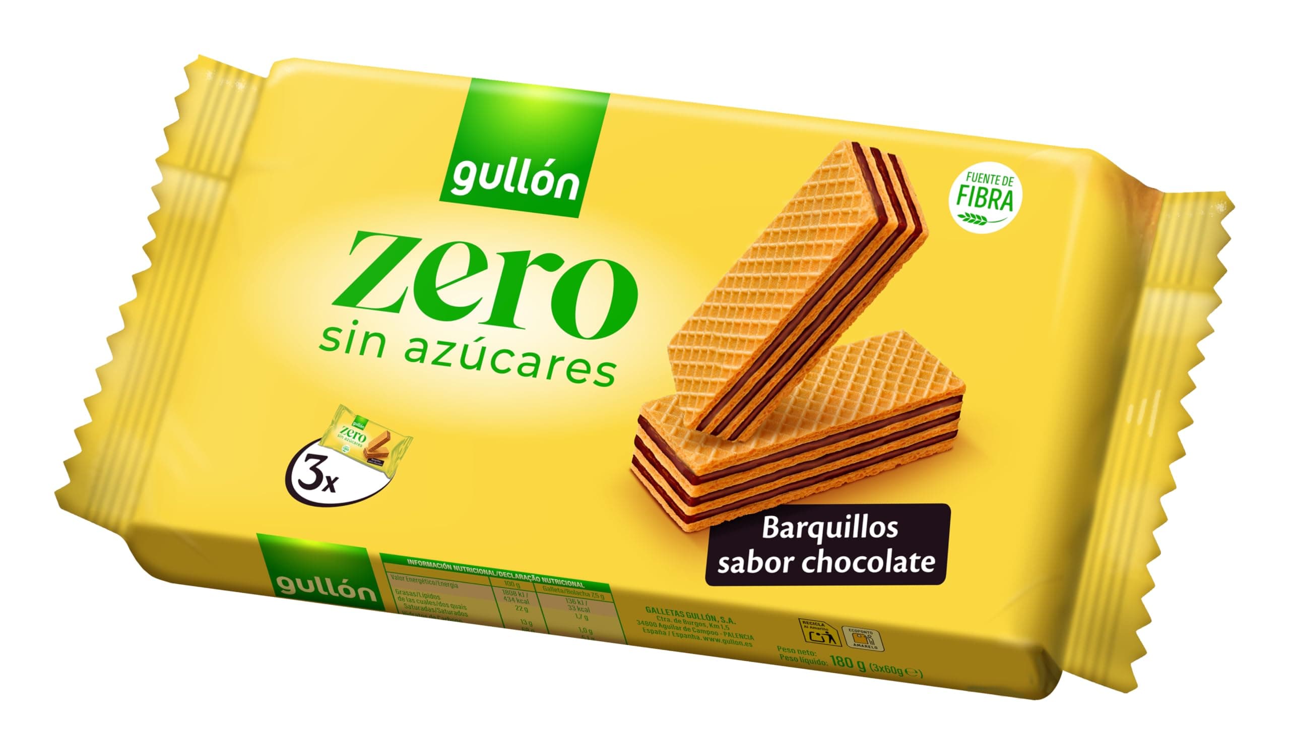 Gullón Galleta Barquillo Choco Diet Nat 3 paquetes de 60 gramos
