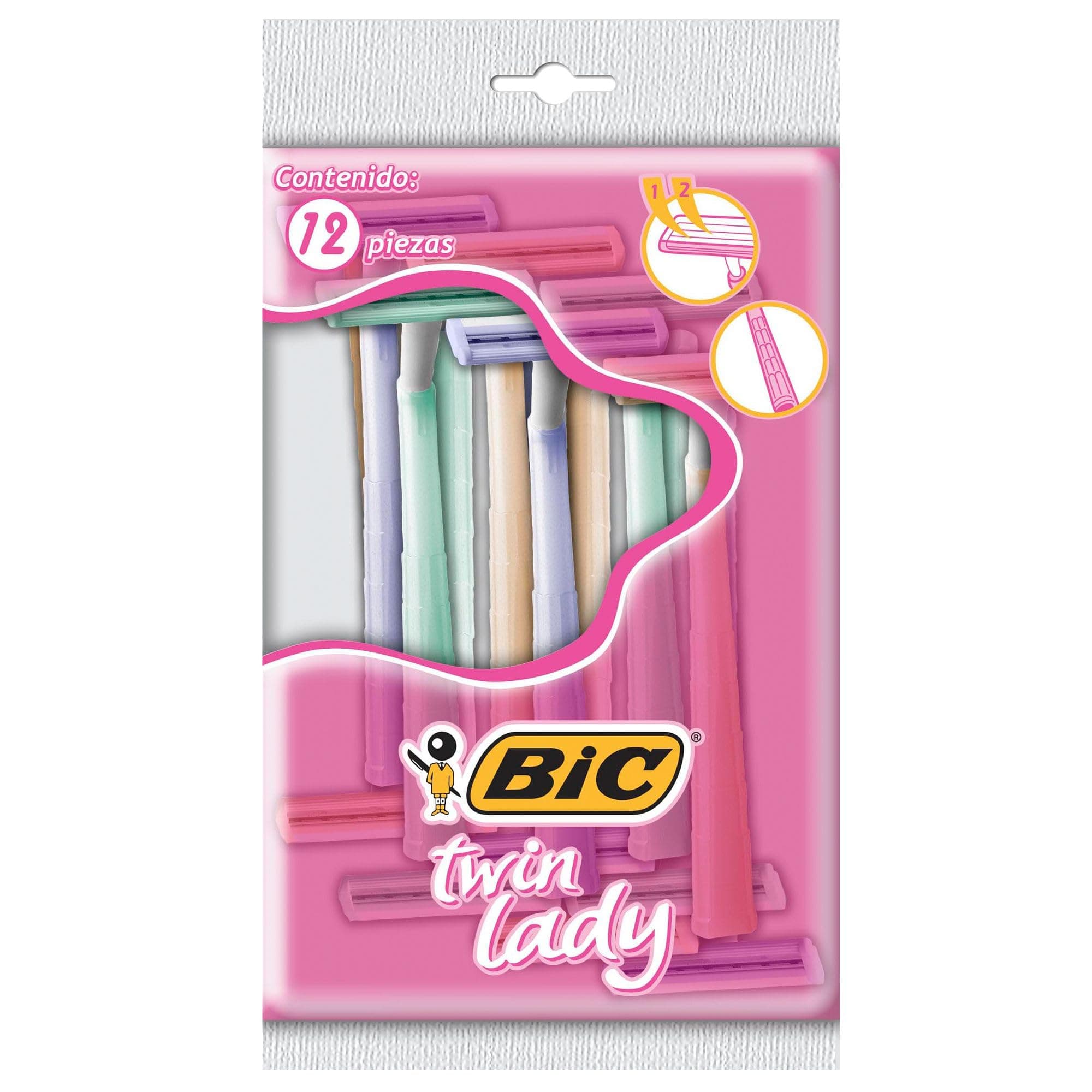 BIC, Rastrillo para Mujer, Rasurador de Doble hoja, Twin Lady, para Piel Normal, 12 Piezas