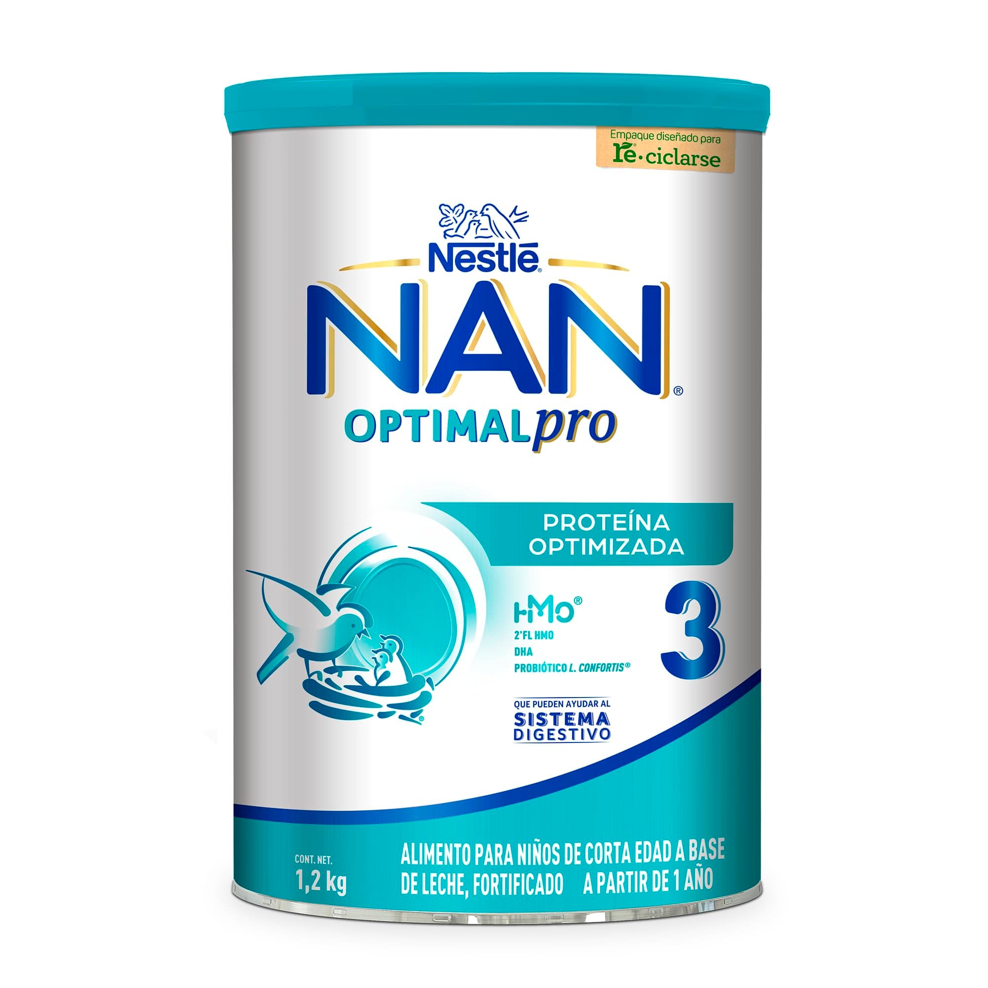 NAN 3 Optimal Pro, Alimento Para Niños A Base de Leche, 1 Año, Lata 1.2 kg