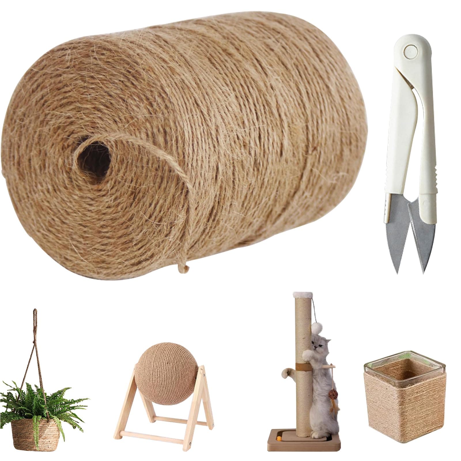 Gincai Mecate de Yute, Natural Trenzada de 2mm x 200m, Cordel de Yute Natural, para Manualidades