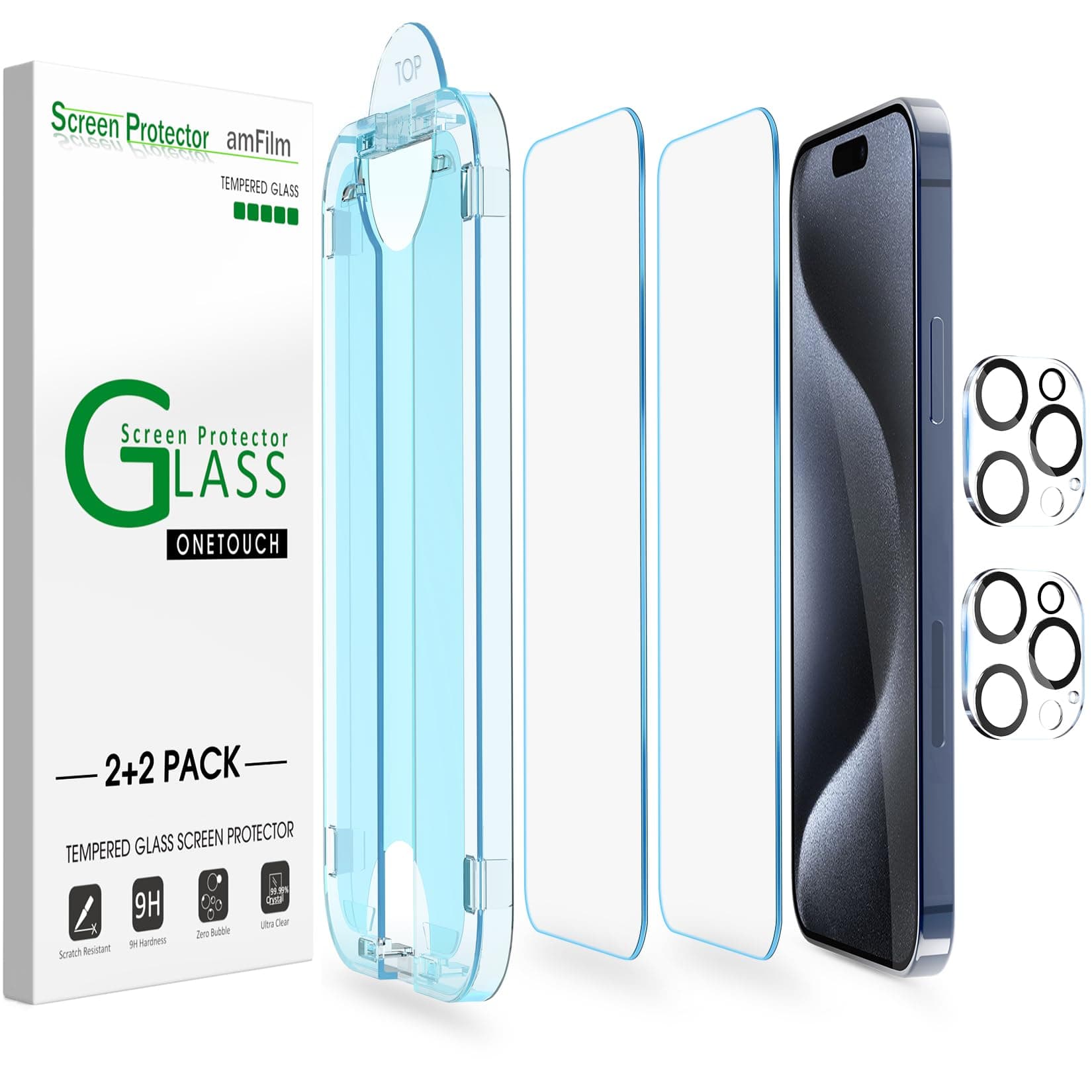 amFilm OneTouch Mica para iPhone 15 Pro Max 6.7'' Protector de Pantalla