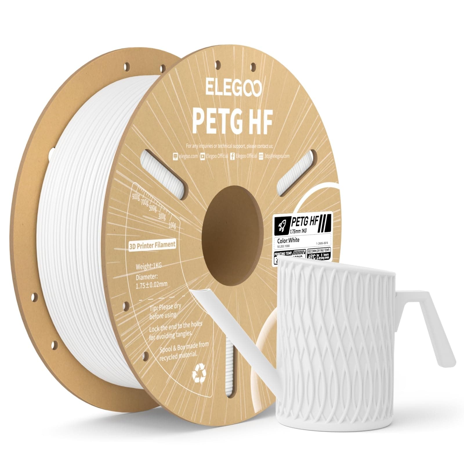 Elegoo Filamento Petg Hf 1.75 1KG Blanco 1KG