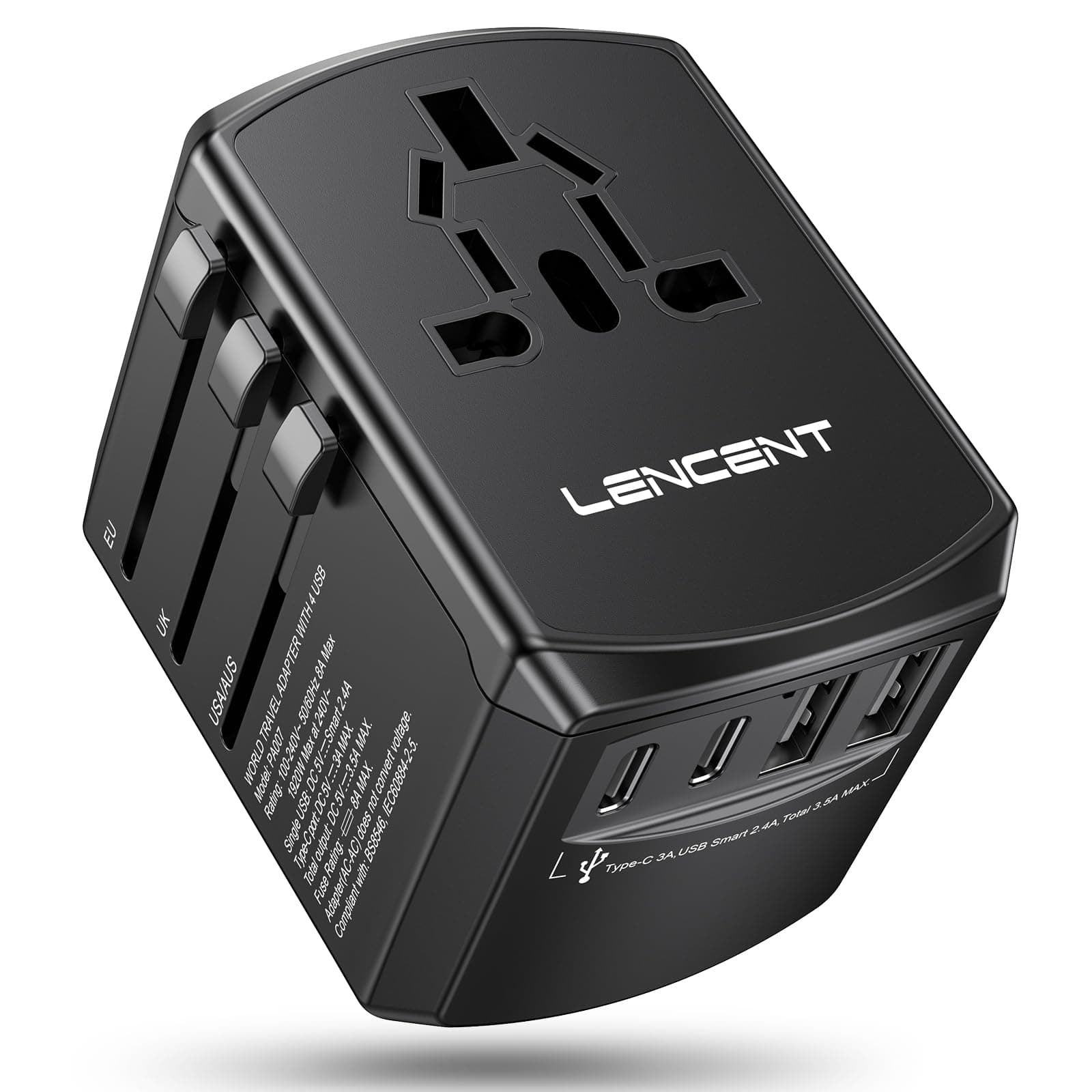 LENCENT Adaptador Universal de Viaje, 17.5W Adaptador de Corriente Europeo