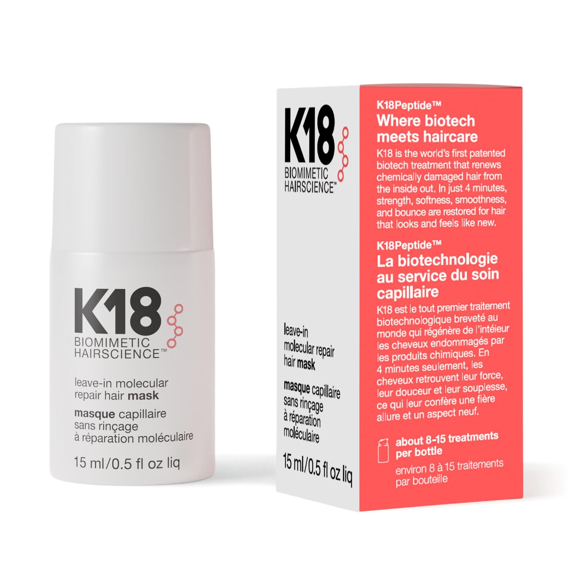 K18 Mascarilla capilar reparadora sin enjuague para reparar el cabello seco o dañado