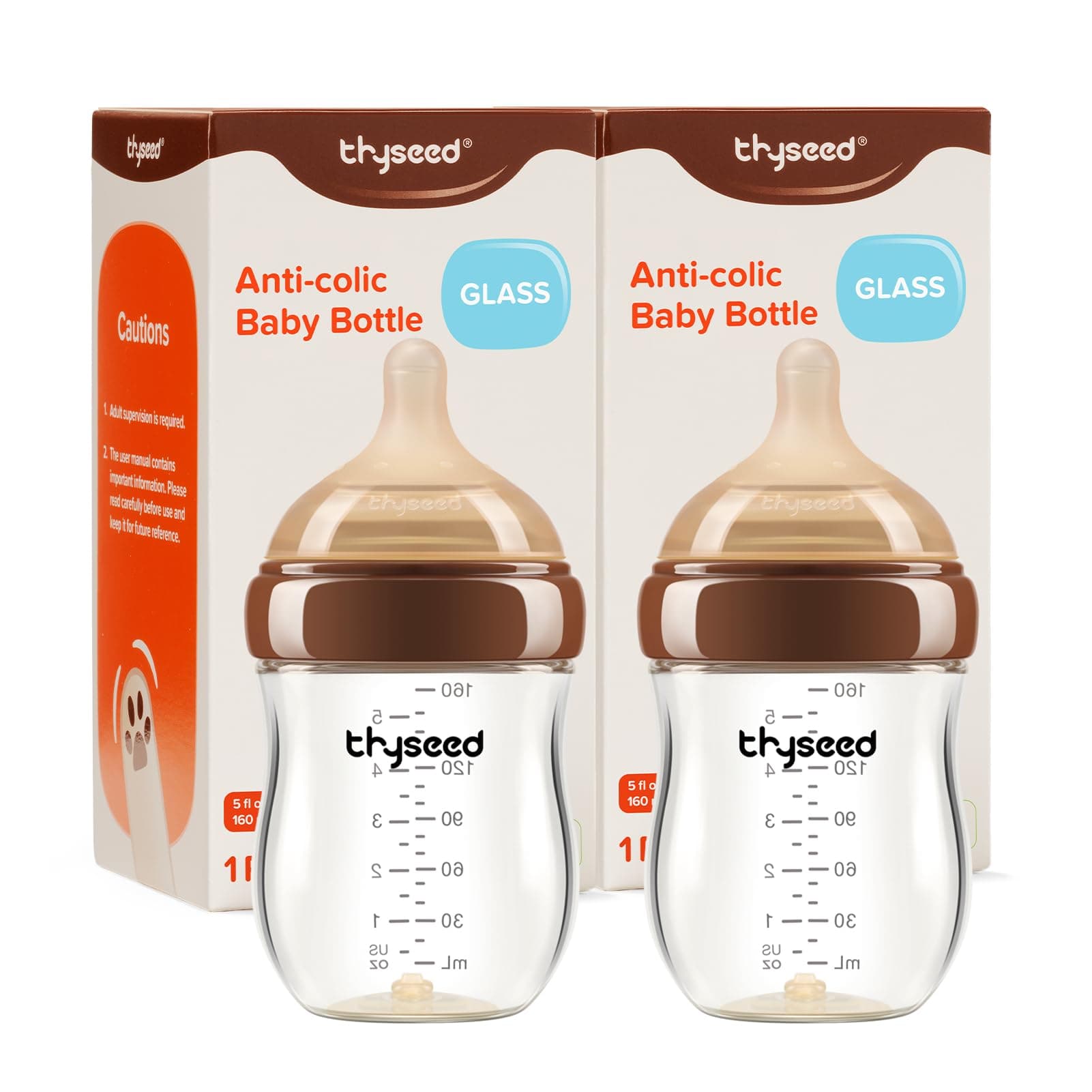 Thyseed - Biberón de vidrio anticólico para bebés amamantados