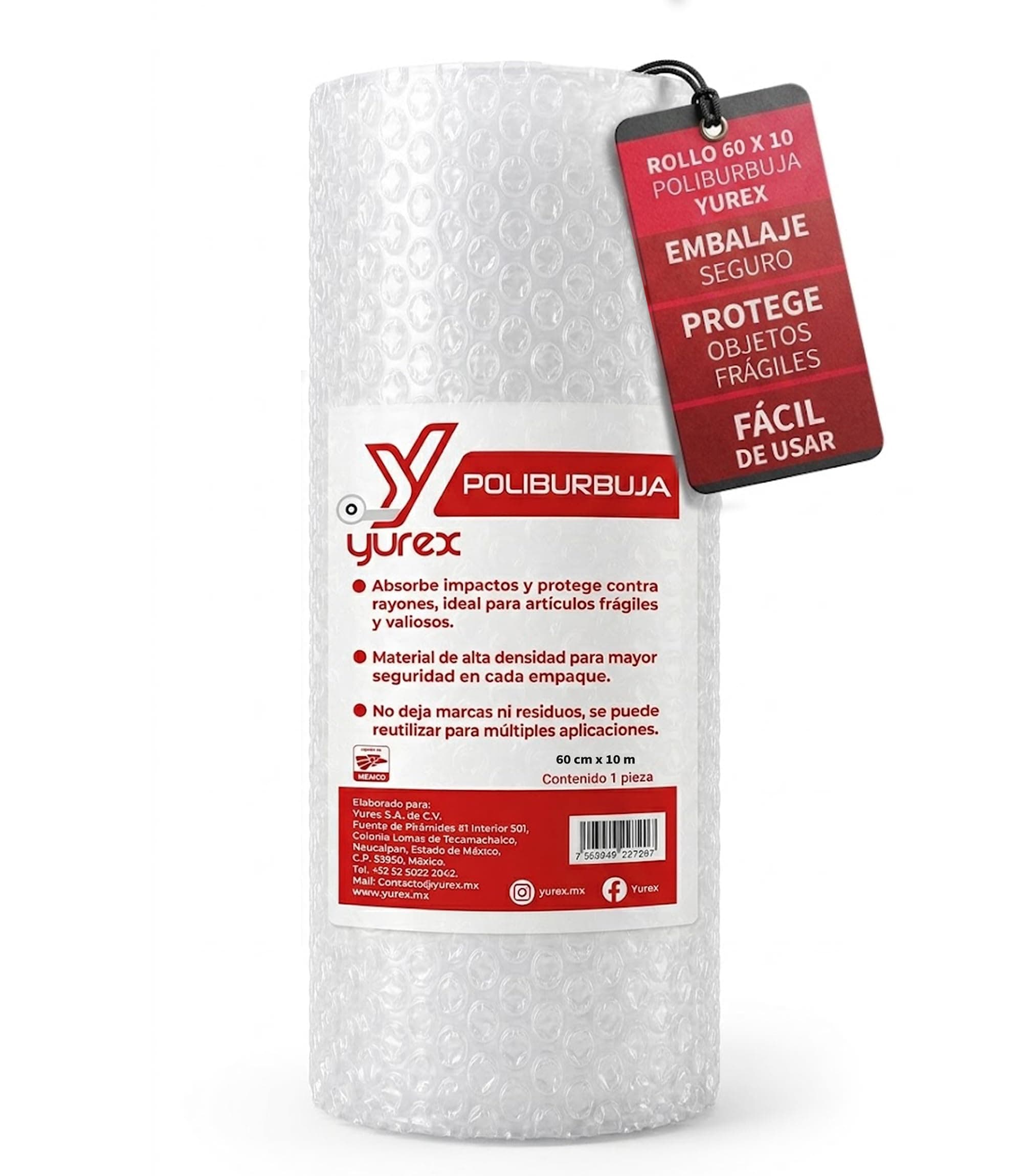 YUREX Papel Burbuja 60 cm x 10 m Poliburbuja para Empaque y Embalaje