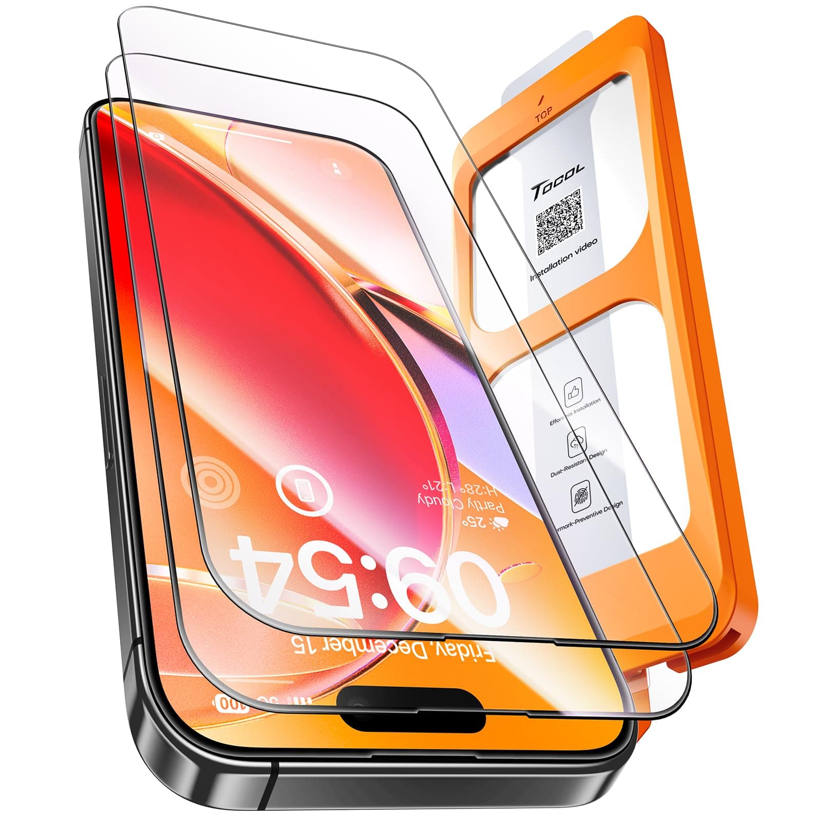 TOCOL Mica Protector de Pantalla para iPhone 16, Instalación Fácil