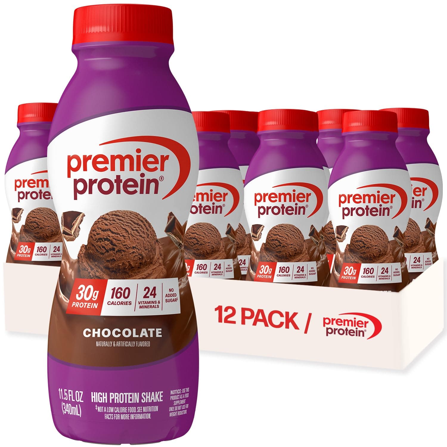 Premier Protein Shake, Batido Nutricional de Chocolate, 12 Piezas de 349 ml, 30g de Proteína por
