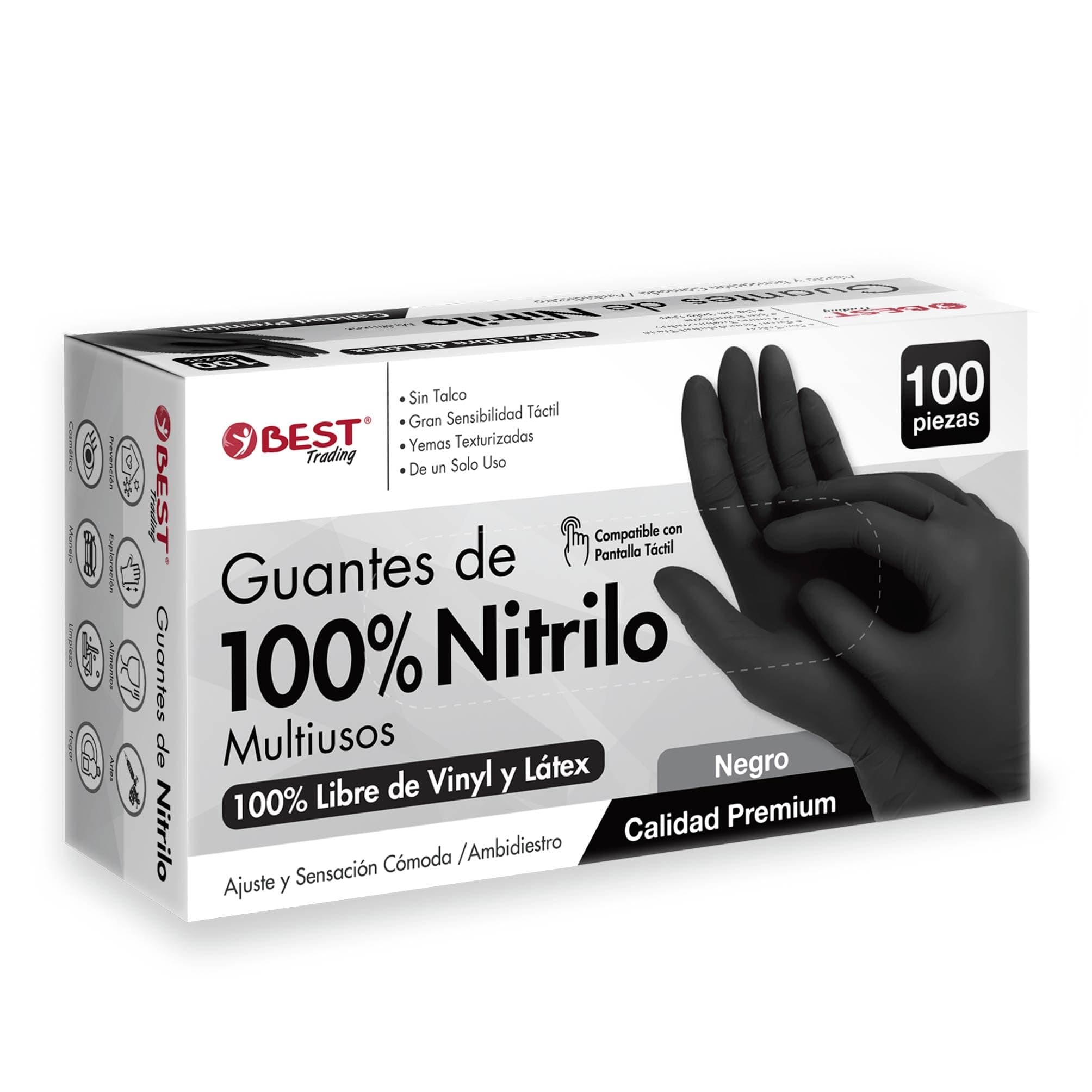 Best Trading 100 Guantes de Nitrilo Color Negro: Libres de Látex