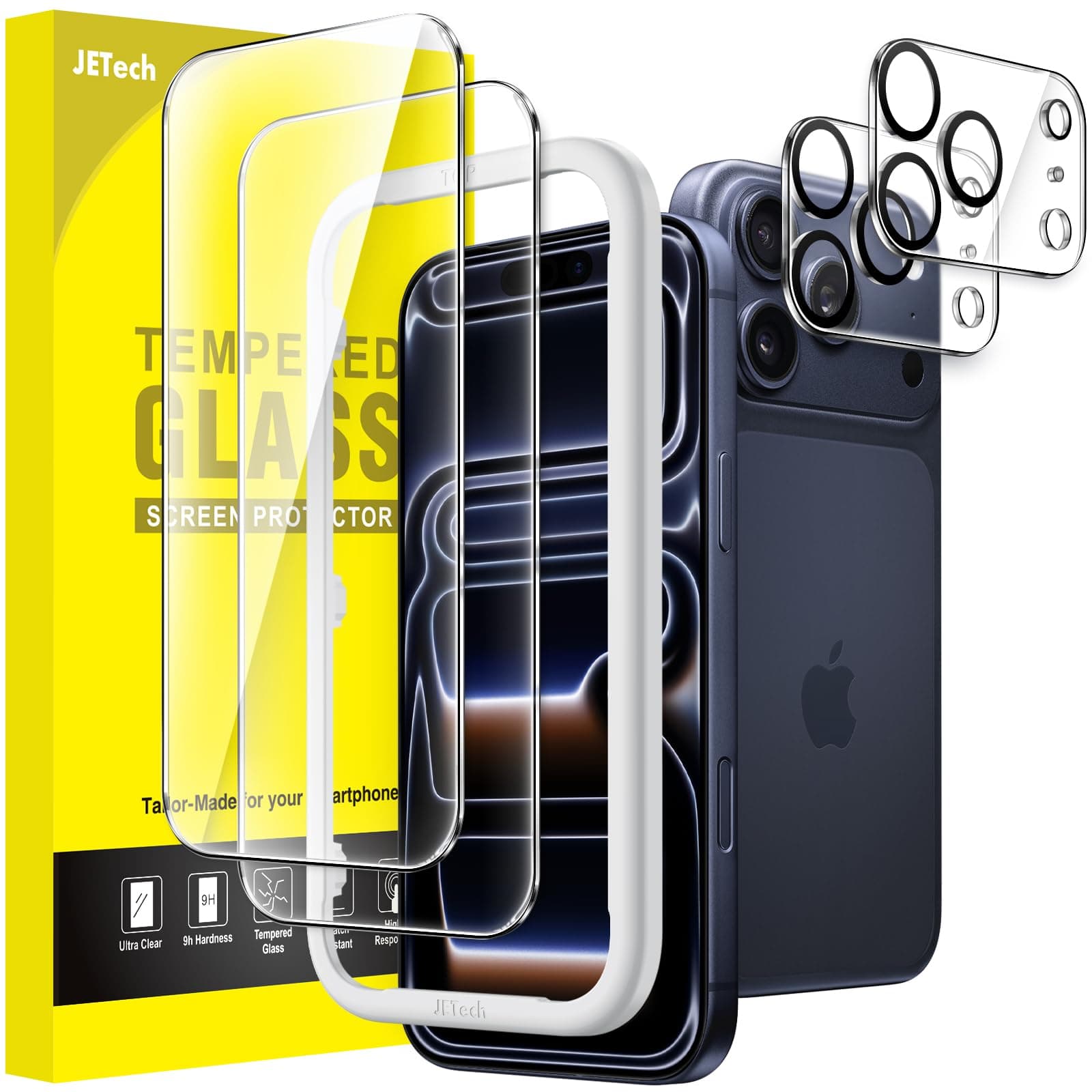 JETech Protector Pantalla para iPhone 17 Pro, 2+2 Unidades