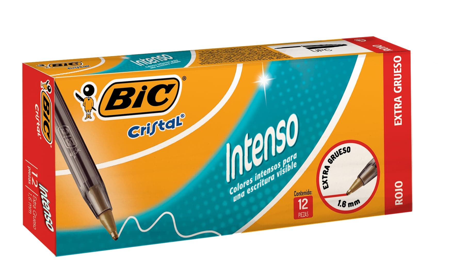 BIC, Bolígrafo de Punto Grueso, Pluma Clásica, Cristal Intenso, Tinta Color Rojo, 12 piezas + 1