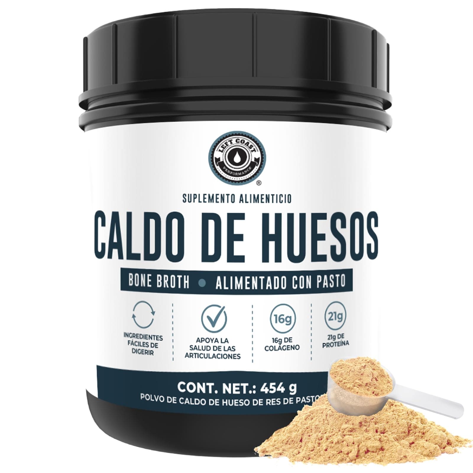 Caldo de Huesos en Polvo | Bone Broth | 21g de Proteína por Porción, 454 g