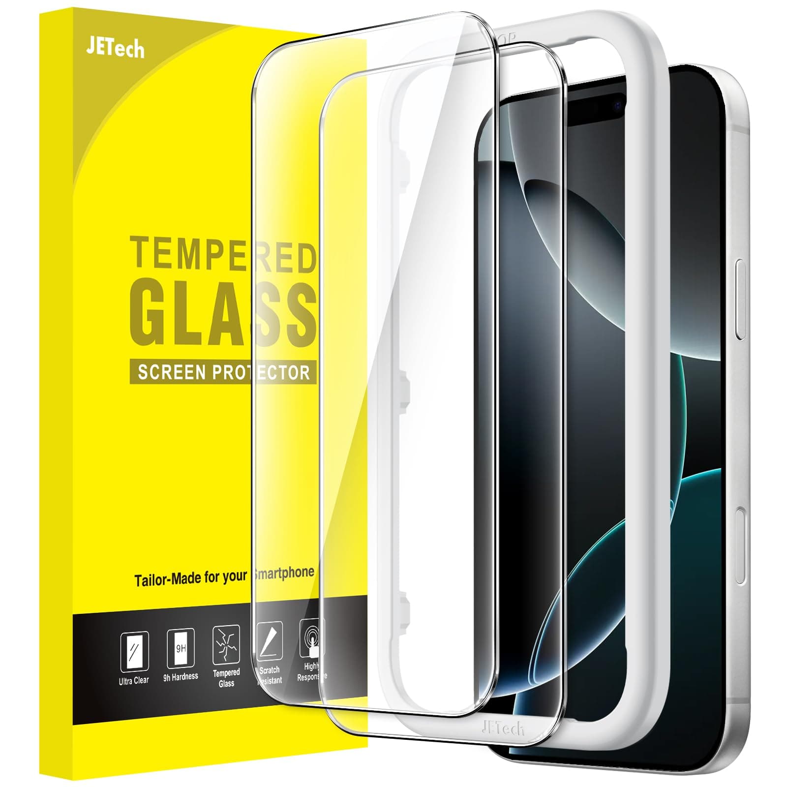 JETech Protector Pantalla para iPhone 16 Pro, 2 Unidades