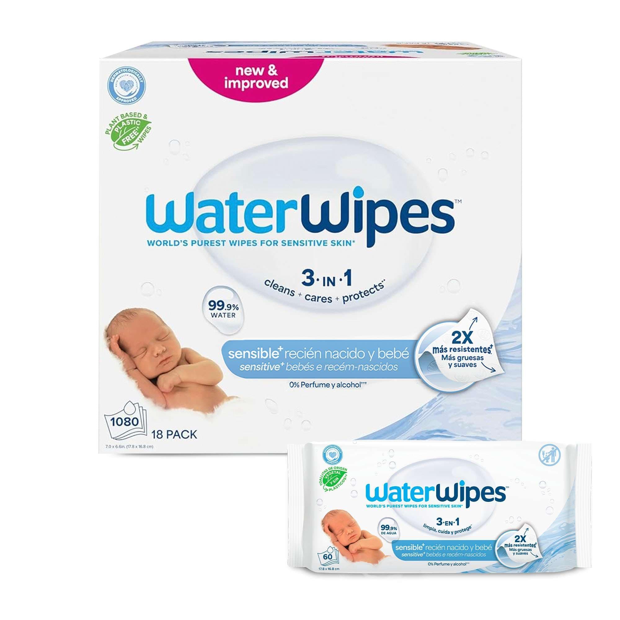 WATERWIPES, Toallitas Húmedas Originales para Bebés, Limpieza y Comodidad, Hipoalergénicas, 18