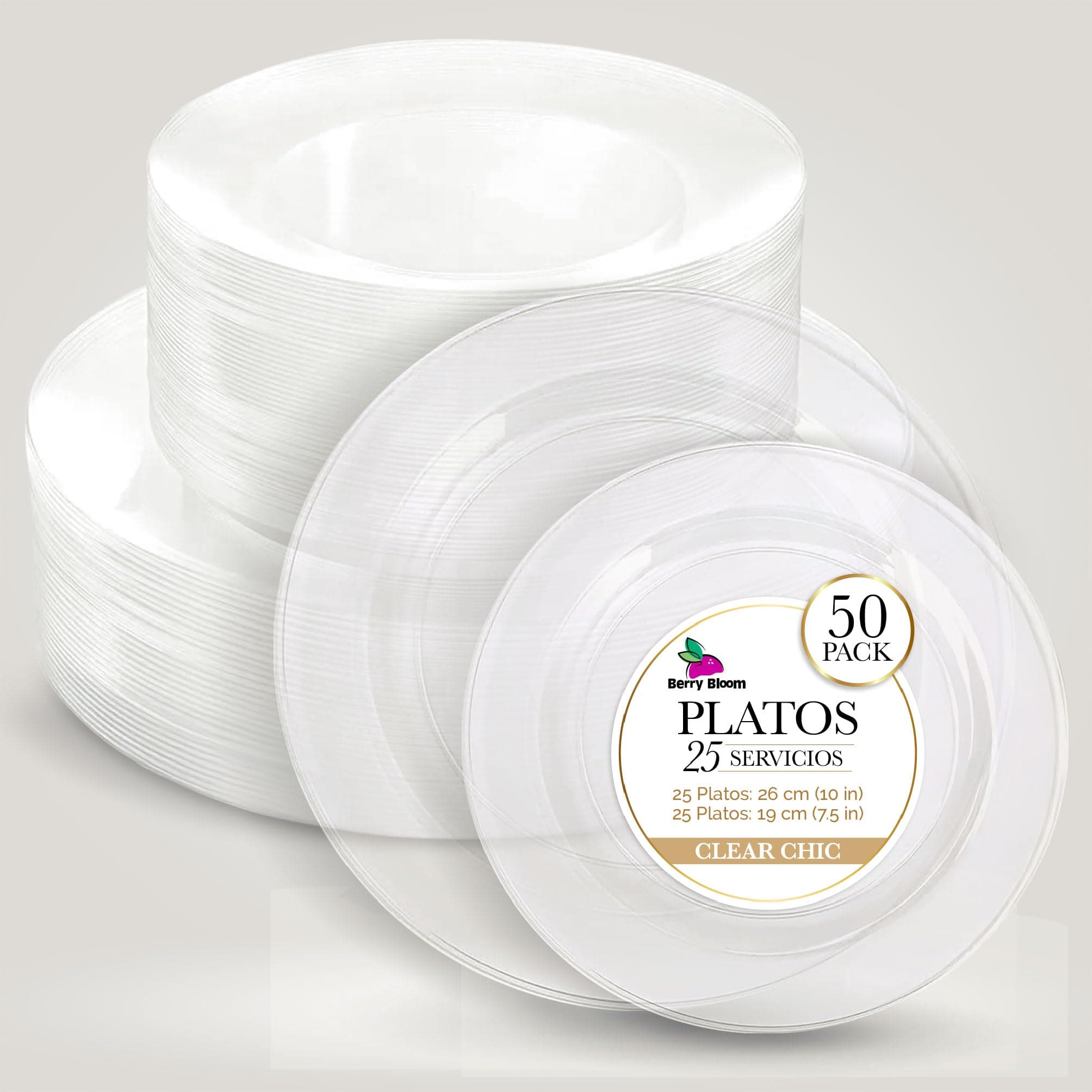 Berry Bloom Platos Elegantes ReutilizablesTransparentes 50 piezas