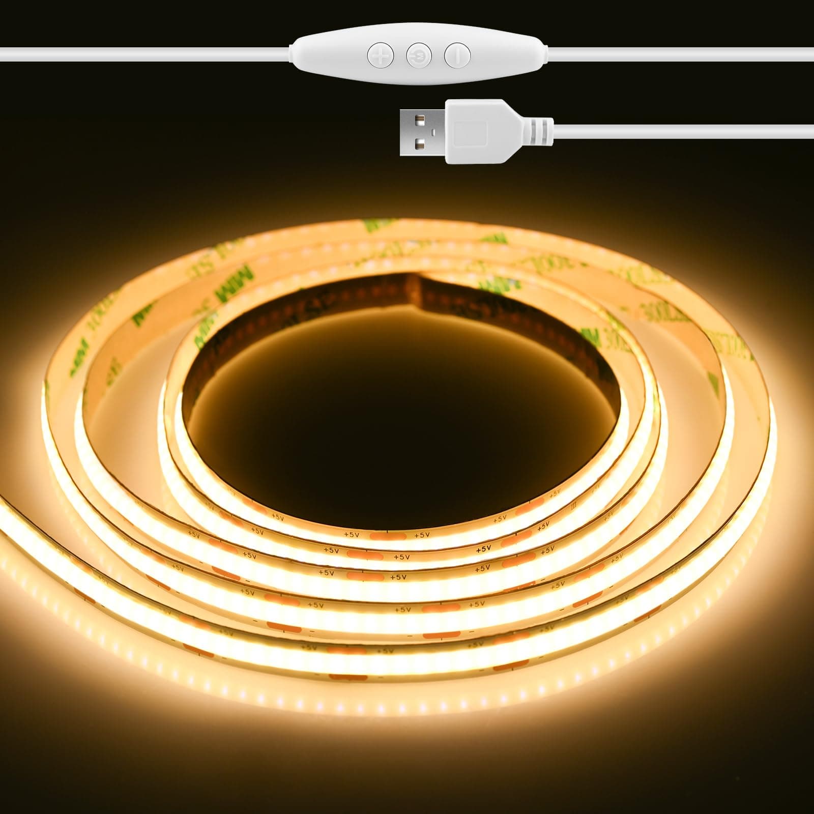 2M COB Tira de luces LED, Blanco Cálido 3000K, Tira de Luz LED de 320LEDs, regulables