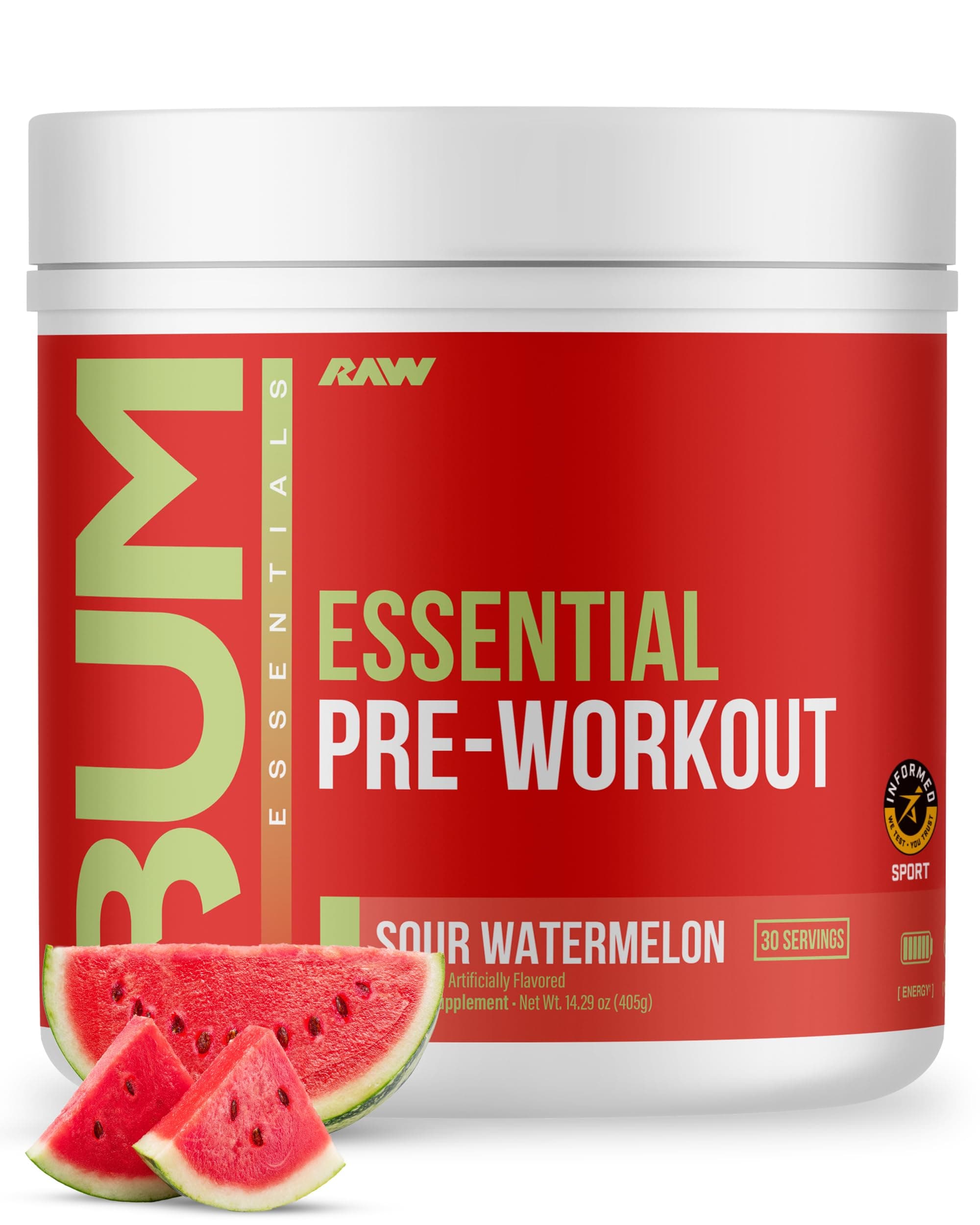 Raw cbum essential pre workout pre entrenamiento 30 servicios sabor sour watermelon