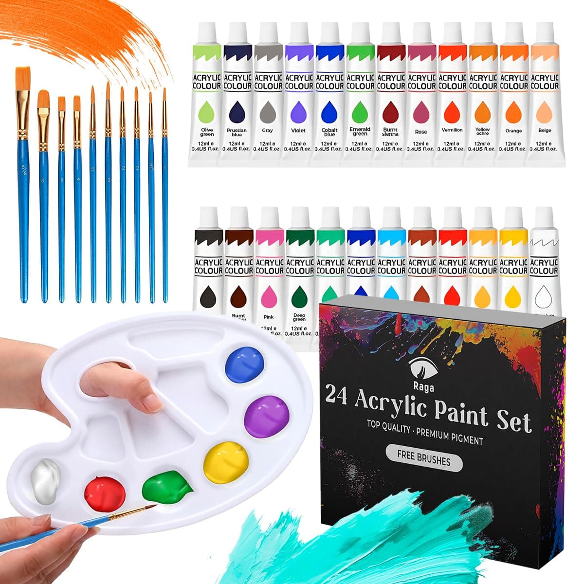 Raganet, Juego de 24 Pinturas Acrílicas de Colores Diferentes, Set de Pintura Al Óleo Profesional