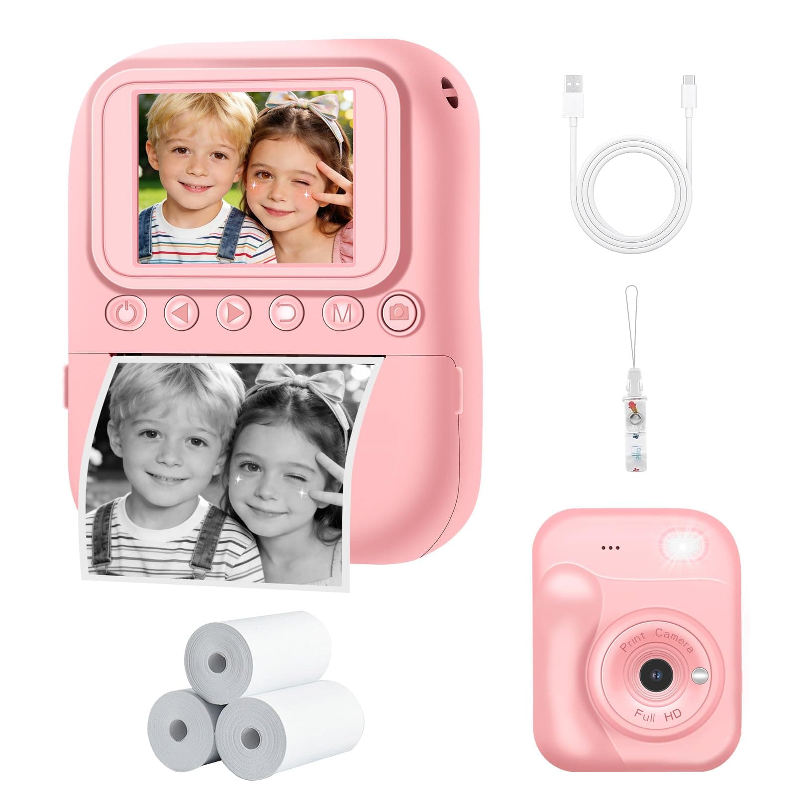 Cámara para Niños con Impresión Instantánea|Digitale Selfie Cámara 1080P Video|Pantalla de 2.4"|con