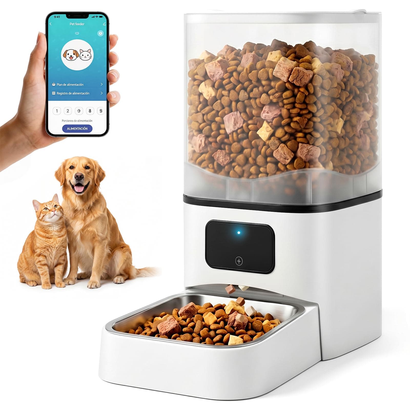 Dispensador de Comida para Perro 6L, Dispensador Inteligente WiFi 2.4G