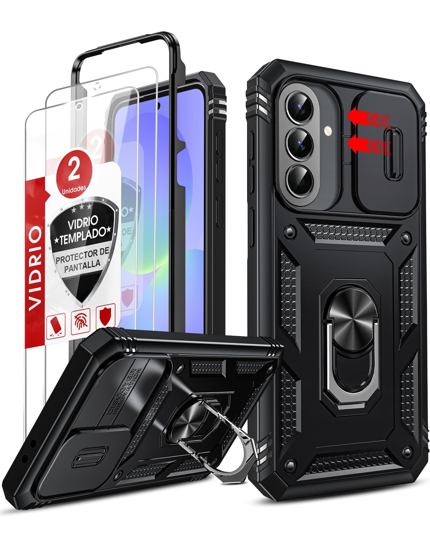 LeYi Funda para Samung Galaxy A37 con 2X Cristal Vidrio Templado Negro