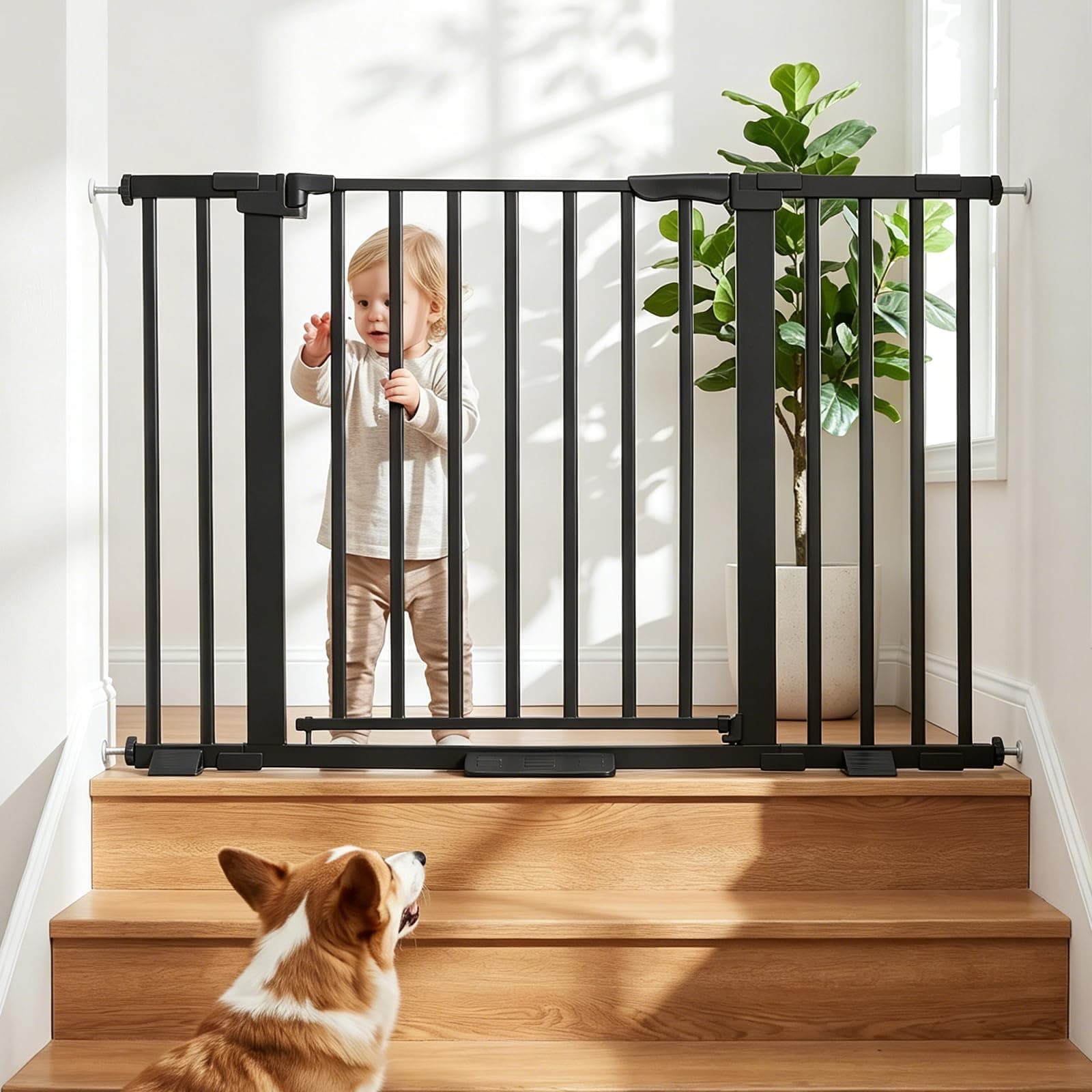 Puerta de Seguridad, Puerta para Perro, 76-125cm, Puerta de Seguridad para Bebés